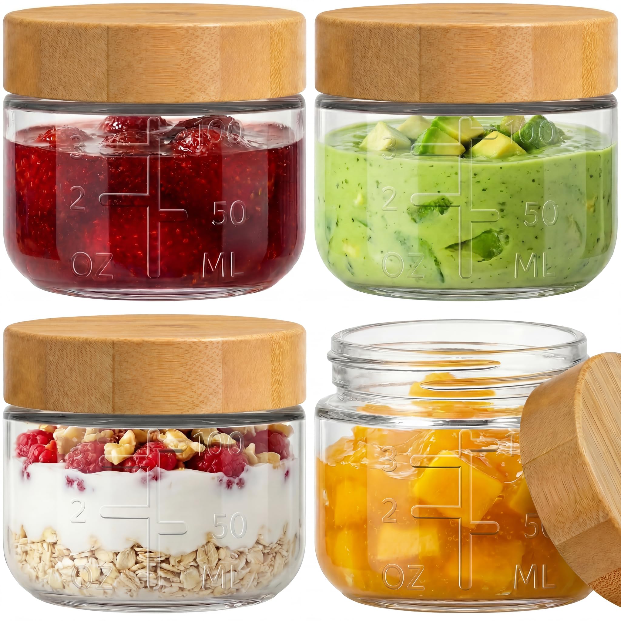 Photo 1 of 3 oz Small Glass Salad Dressing Containers with Bamboo Lids, 4 Pack