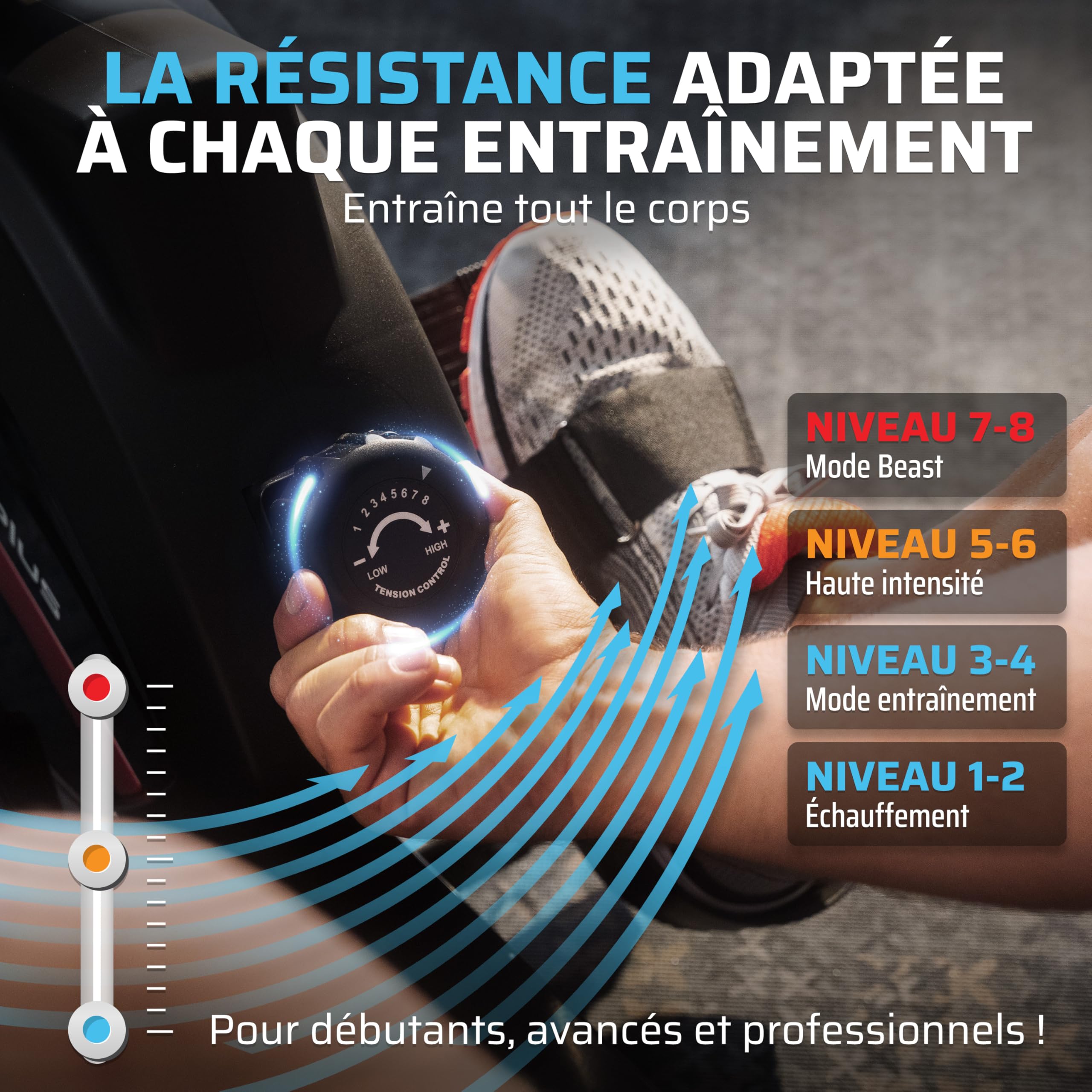 SportPlus Rameur pour la Maison Pliable - Conçu en Allemagne - Système de freinage magnétique Silencieux - 8 Niveaux de résistance, Masse d'inertie de 8 kg - Capacité Maximale 150KG