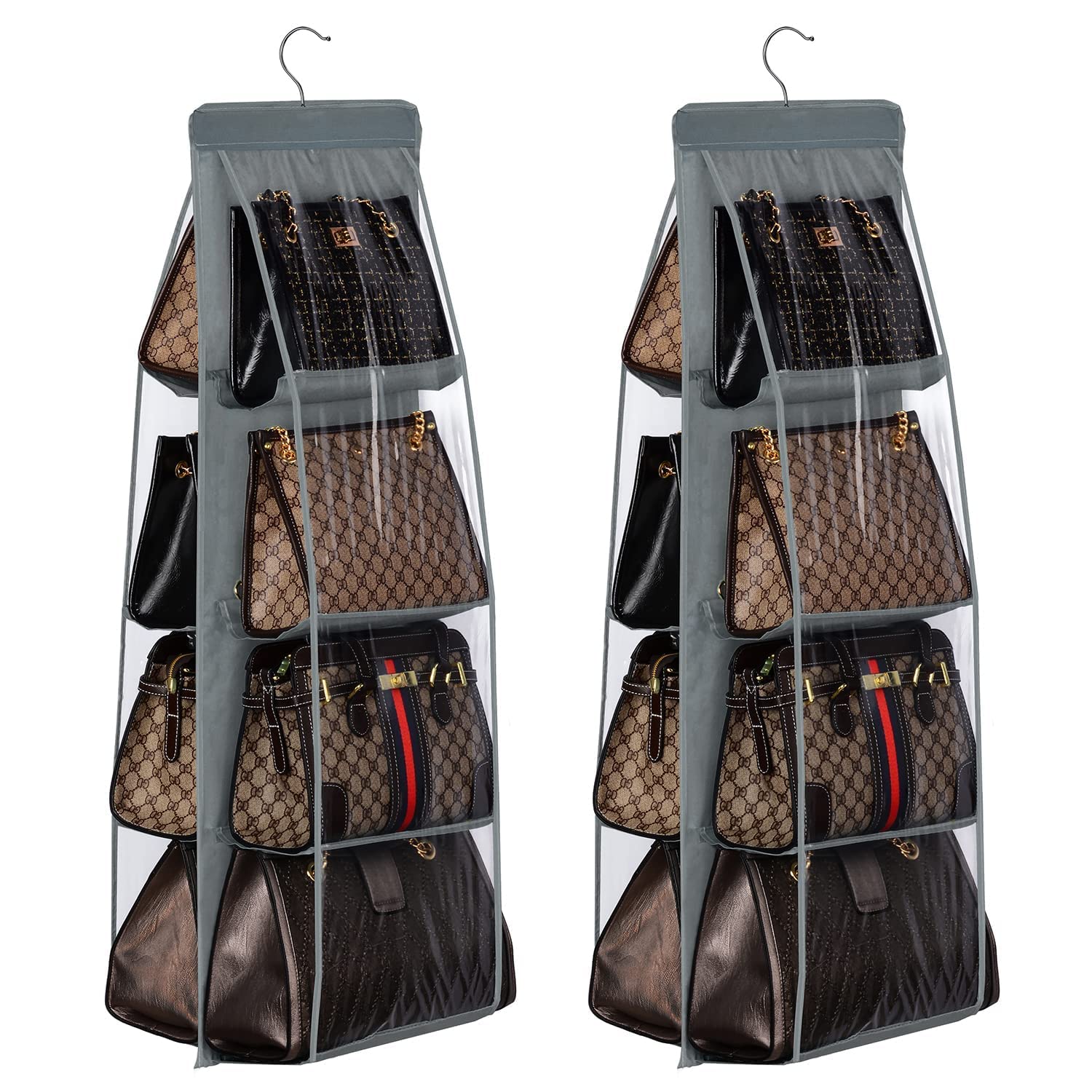 Lirex 2-Pack Handbag Hanging Purse Organizer for Closet, 8 Pocket Handbag Storage Organizer Hanger Oxford Cloth Closet Organizer for Family Closet