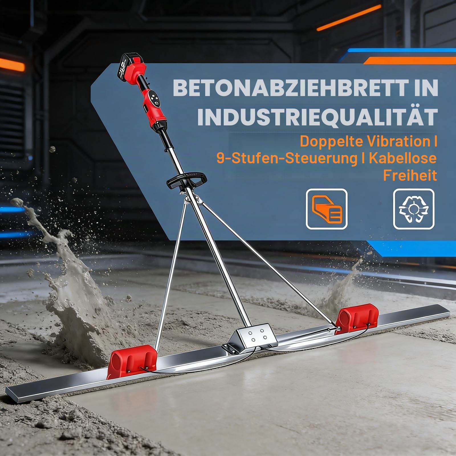 Wie Beton Richtig Glätten, Akku Betonabziehpatsche Elektro Rüttelbohle 1.5m 1.8m 2m, Profi Vibrationsgerät mit Bürstenlosem Motor für Gartenwege und Hausbau(1.5M)