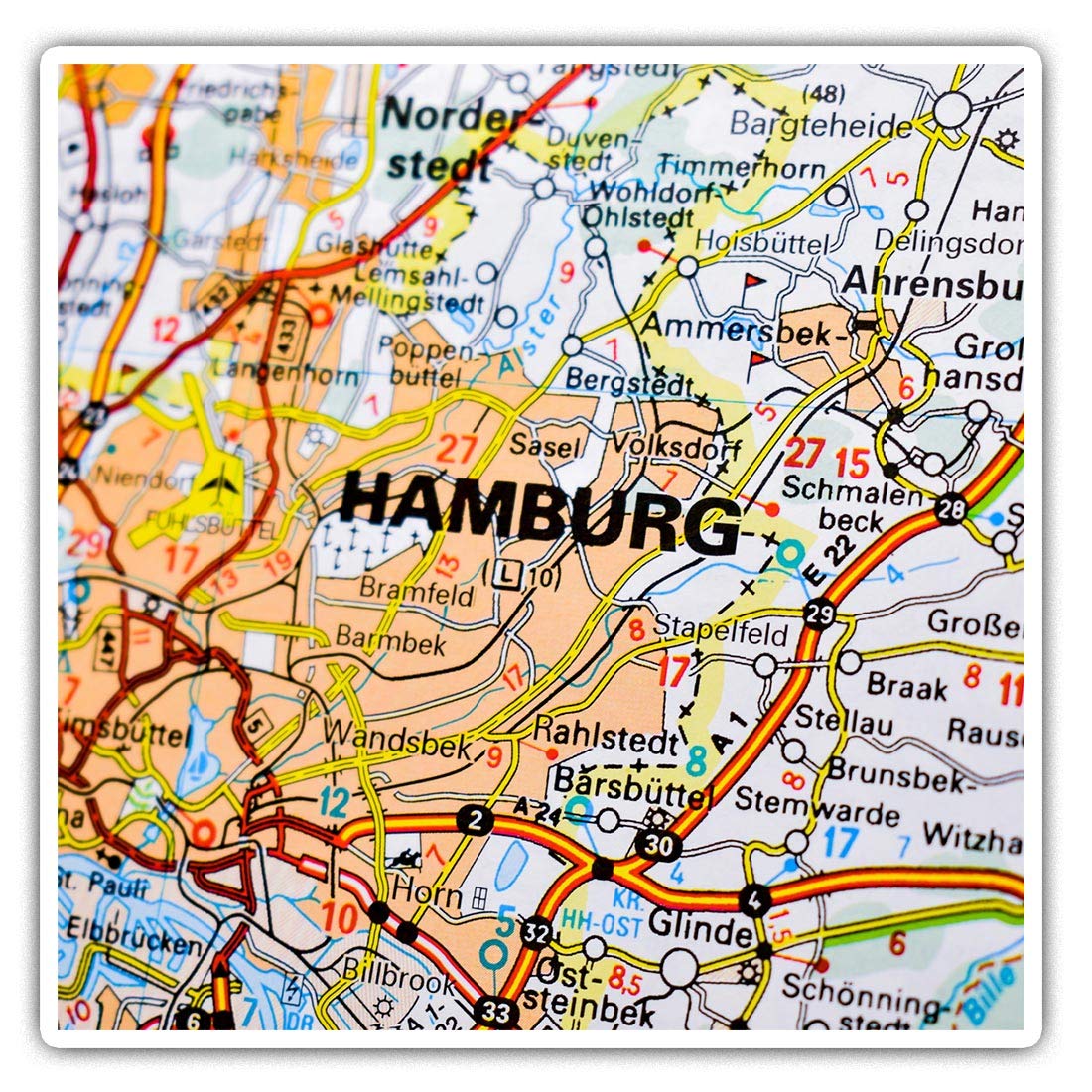 Destination Vinyl Ltd Multi 2 X Square 7.5Cm Vinyl Stickers - Hamburg Europe Germany German Travel Map 45284