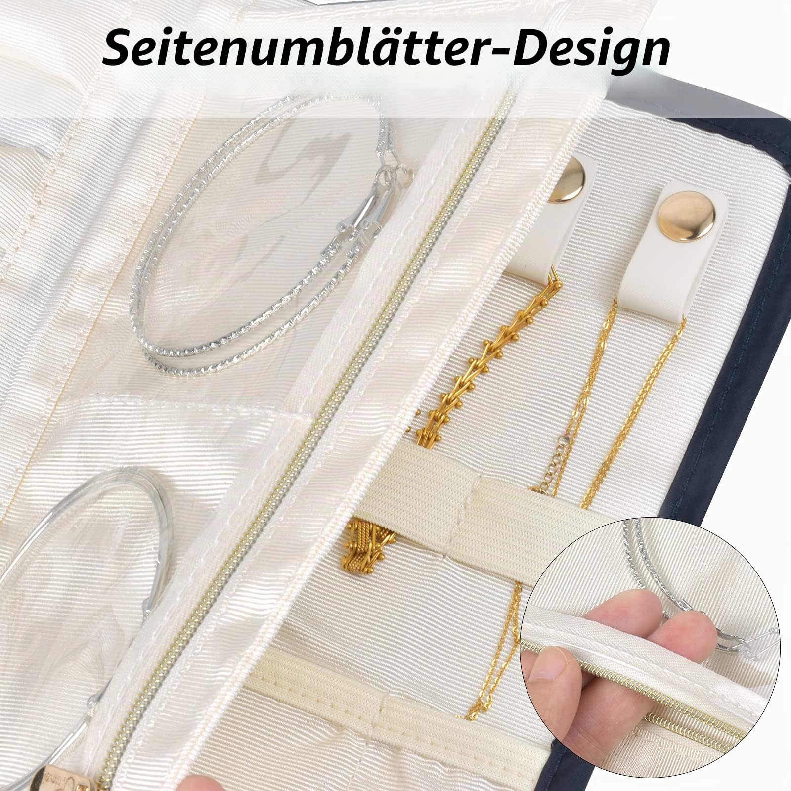 Tasche mit Schmuckrollen für Reisen, faltbar, Aufbewahrungstasche für Schmuck, Organizer, Schmuckbeutel, zur Aufbewahrung von Armbändern, Halsketten, Ringen
