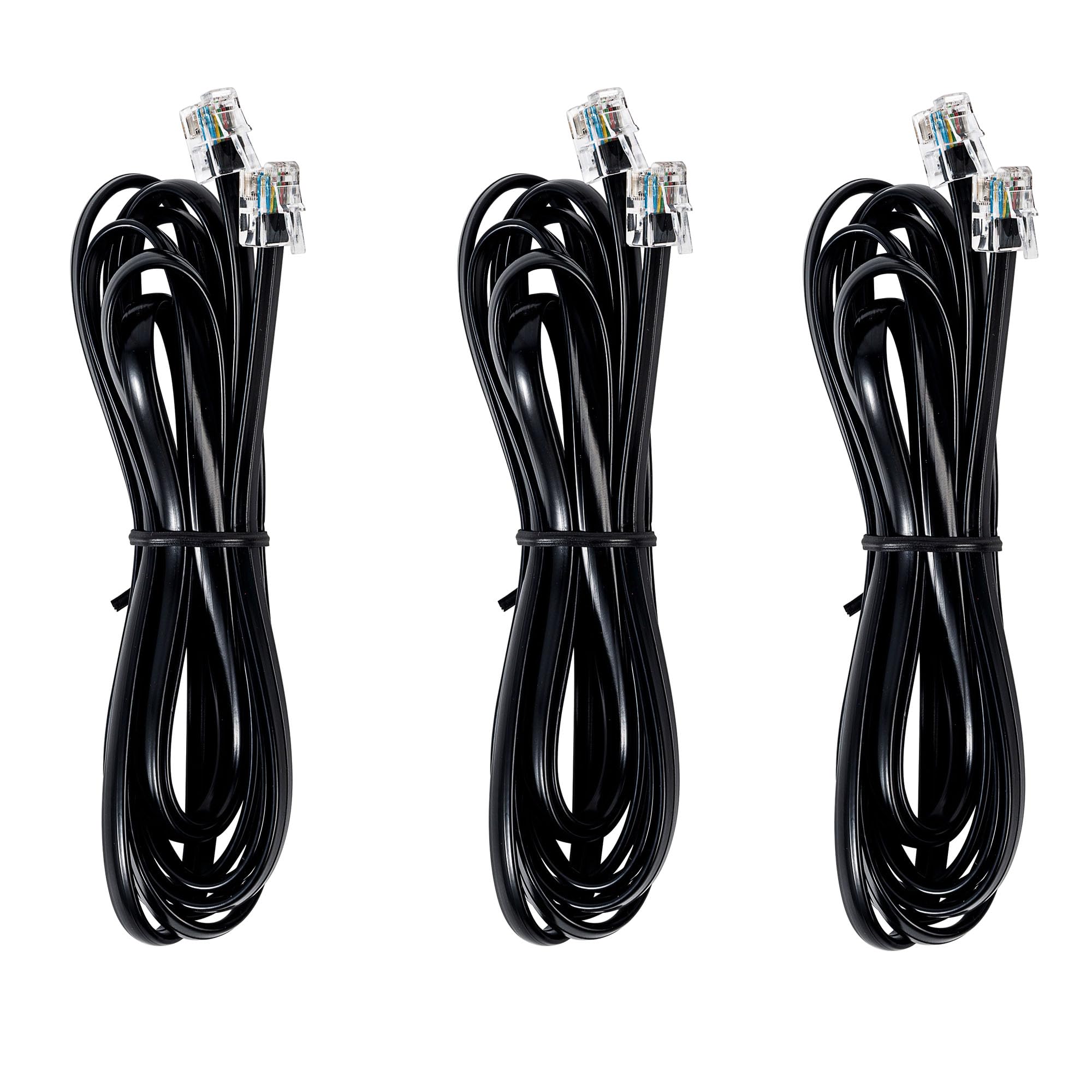 Cable RJ12 para teléfono RJ12 6P6C macho a macho, cable recto para uso de datos y voz, color negro, 6.6 pies, paquete de 3