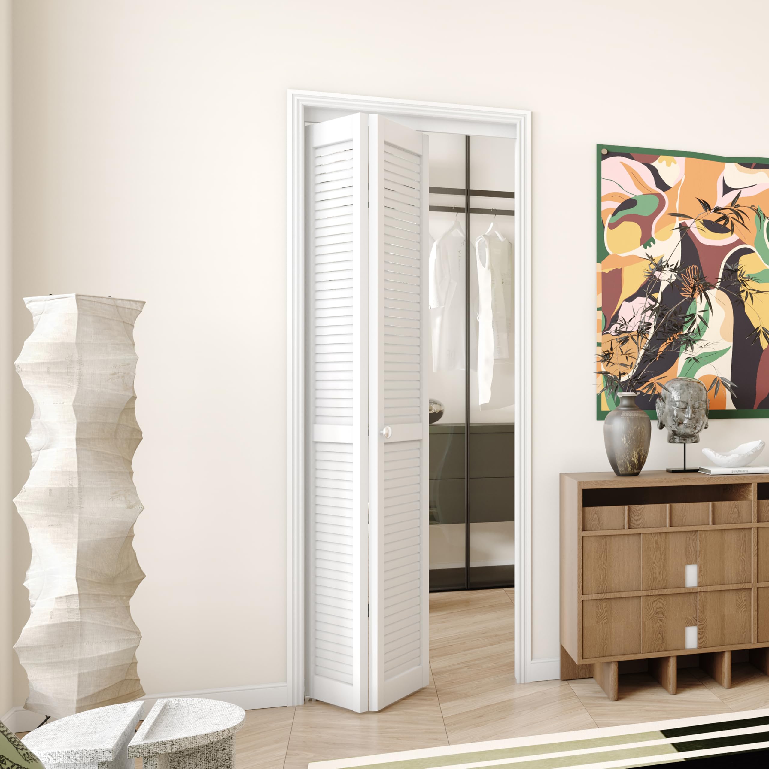 ARKHJEM Louver Closet Door, Bi-Fold Doors for 28inx80in Opening,Finished Interior Door Slab,Folding Doors with Hardware,MDF&PVC,White