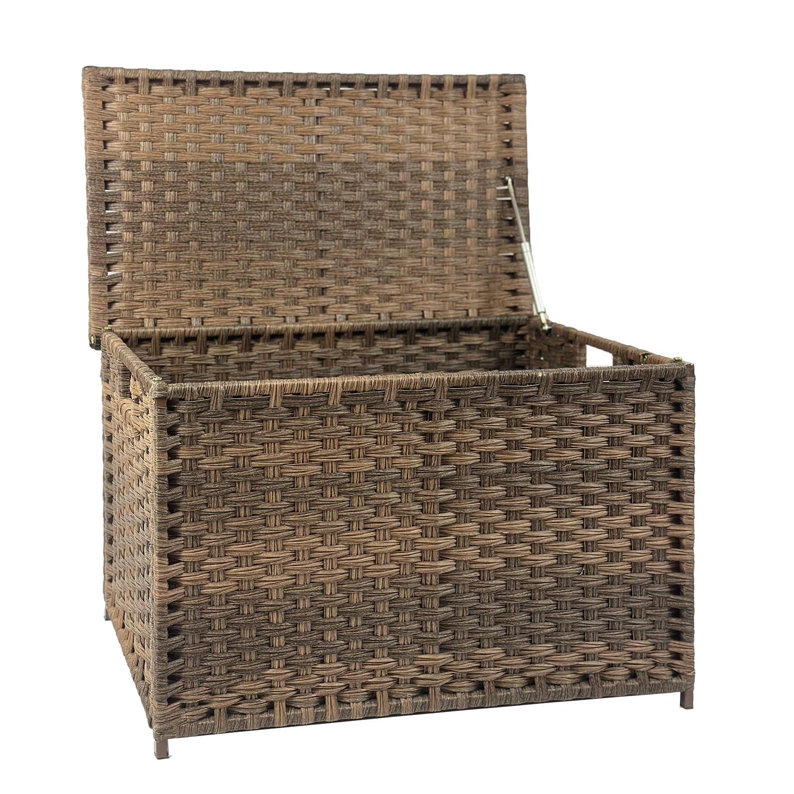 Wicker Storage Trunk, Large Storage Basket with Lid, Retro Brown