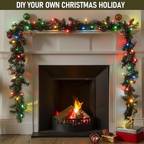 Miniatura 2 de TW SHINE Guirnalda de Navidad preiluminada de 30 pies, 100 guirnaldas de pino artificial con 8 modos, guirnalda verde para puerta interior y