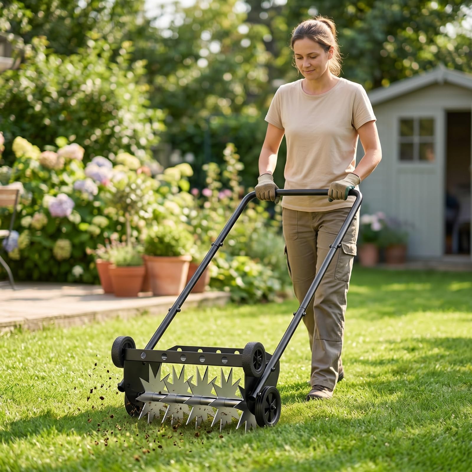 Colcolo Aeratore Prato Manuale Aeratore Terreno Sarchiatore Rullo Chiodato Dissodatore Struttura in Metallo con Cilindro Rotante E Denti Adatto per Giardini
