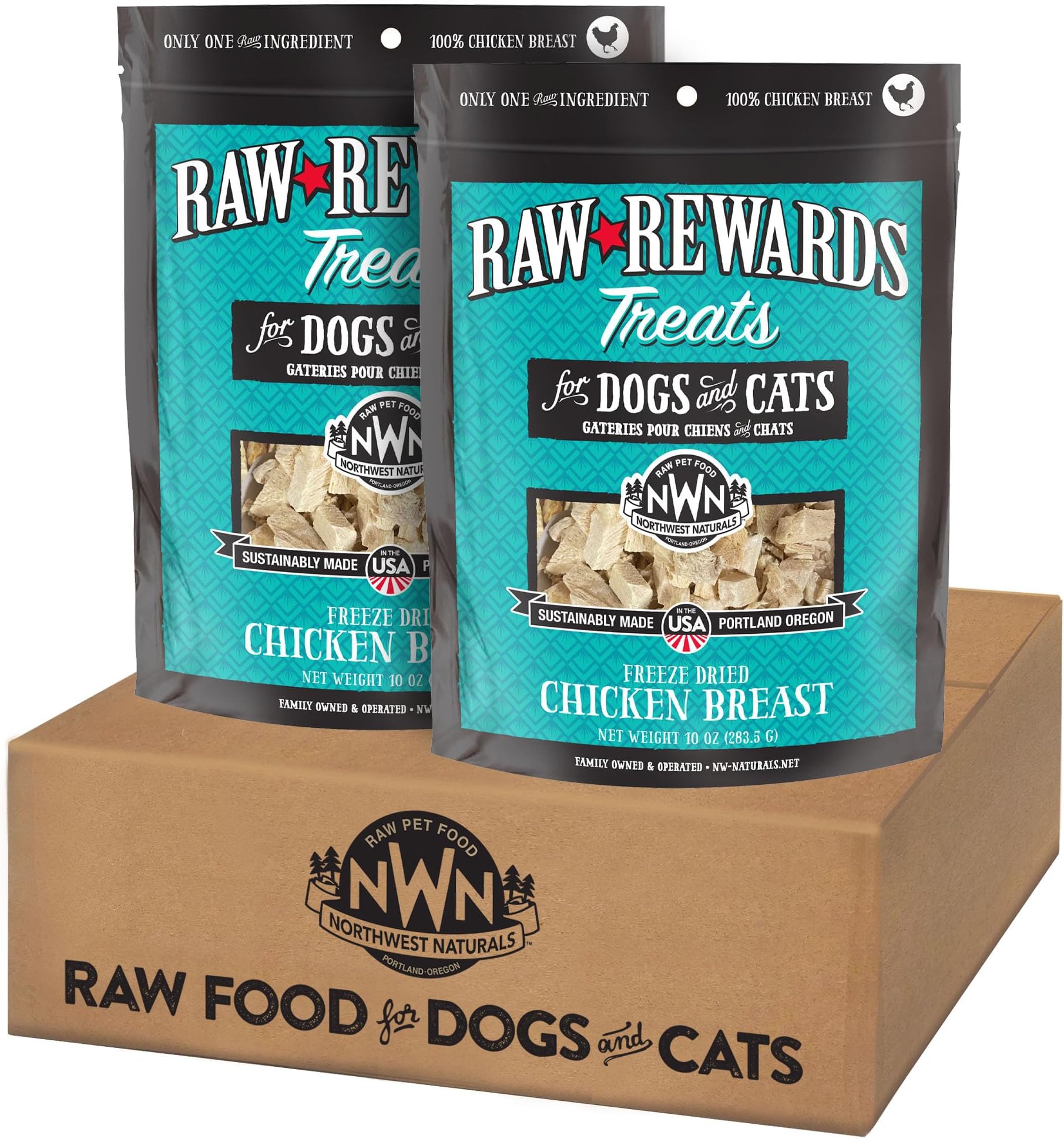 Northwest Naturals Raw Rewards Freeze-Dried Chicken Breast Treats for Dogs and Cats - Bite-Sized Pieces - Healthy, 1 Ingredient, Human Grade Ingredients, Natural, Made in USA, 10 Oz (Pack of 2)