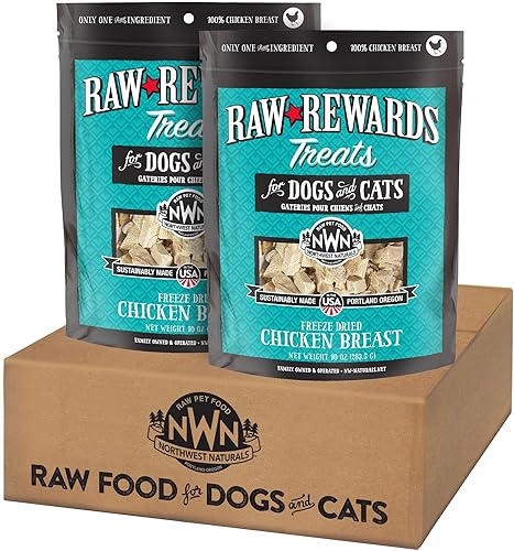 Northwest Naturals Raw Rewards Golosinas de pechuga de pollo liofilizadas para perros y gatos, piezas de tamaño de bocados, saludable, 1