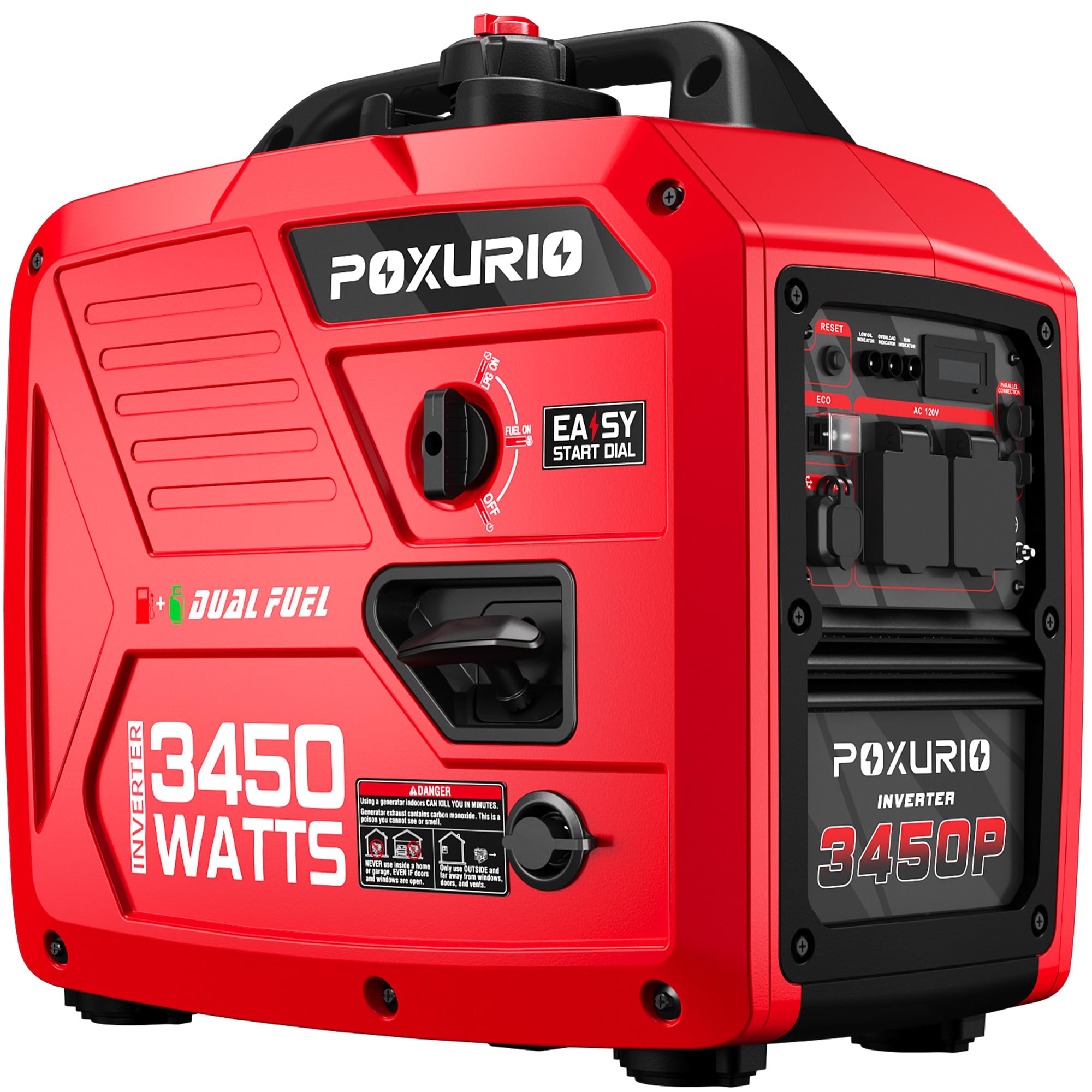 POXURIO 3450-Watt Dual Fuel Inverter Generator with dimensions