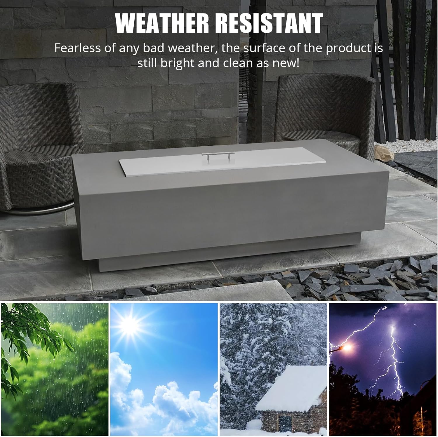 GarveeLife Stainless Steel Fire Pit Cover – 51 x 17 Inch Rectangular Metal Fire Pit Cover, Fits 48 x 14 Inch Fire Pit Fire Pit, Carrying Handle, Heat Resistant Fire Pit Burner Cover for Outdoor Patio