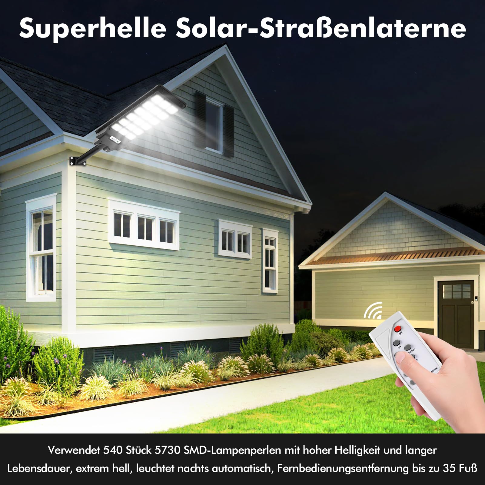 Viugreum 4 Packs Farolas Solares Exterior 600W, Potente Con Control Remoto, IP65 Impermeable, 6500K Foco Solar Con Sensor de Movimiento, Luz de Seguridad Para Jardín y Patio