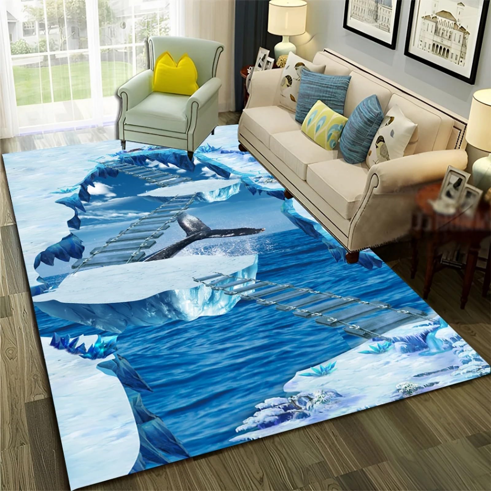 Tapis de salon dauphin moderne et grand tapis chambre enfant 3D flanelle