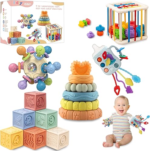 Miniatura 1 de Juguetes para bebés de 6 a 12 meses, juguetes Montessori 5 en 1 para bebés de 0 a 6 a 12 meses, incluye juguete de cuerda de tirar y clasificador de