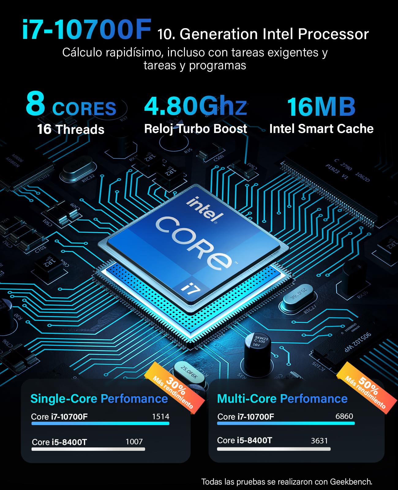 Greed® Multimedia V2 PC con Intel Core i7 10700 - Ordenador de sobremesa + Home Office PC con 4,8 GHz, 16 GB RAM - 512 GB SSD - DVD+RW - USB3.1 - Wi-Fi, con Windows 11 Pro