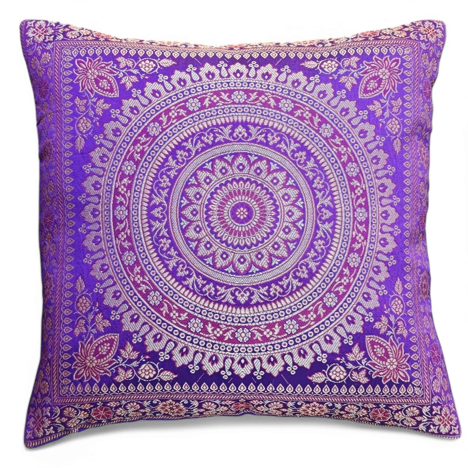 Original Kikan Purple Indian Patchwork Mandala Sari Ethnic Silk Banarsi Cushion Covers Mandala 16"X16" (Purple)