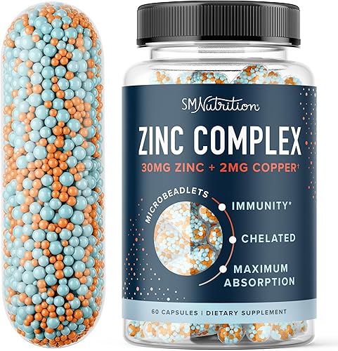 Microperlas de zinc de 30 mg con cobre  Bisglicinato de zinc altamente absorbente y orrotato con 2 mg de cobre quelado + vitamina B6  Vegano, sin