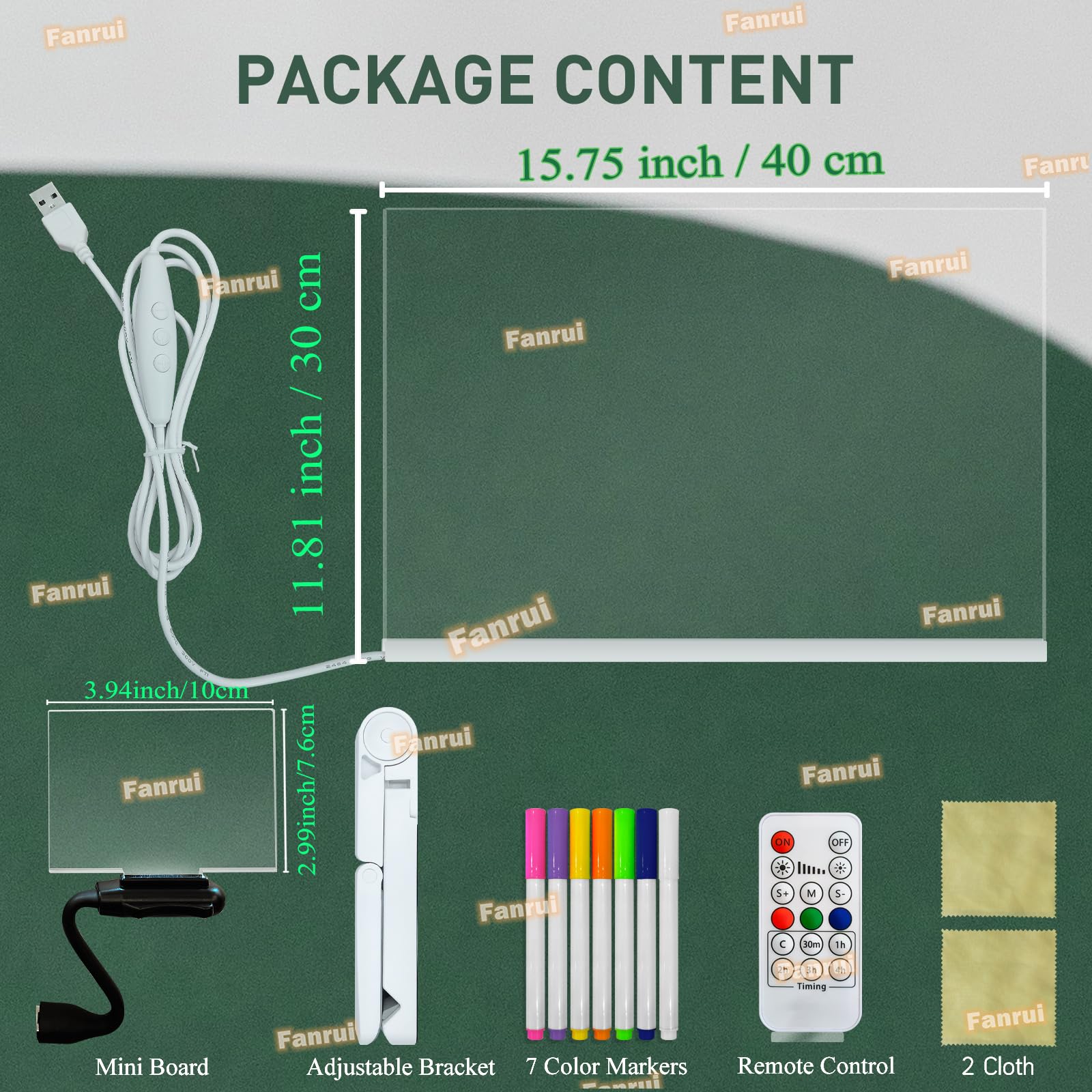 Fanrui LED-beleuchtetes Whiteboard, 40 x 30 cm, Fernbedienung, 7 Farbwechsel, Timer und Dimmer, trocken abwischbares Zeichenbrett für Kinder, leuchtender Memo-Planer für Büro, Schule, Zuhause