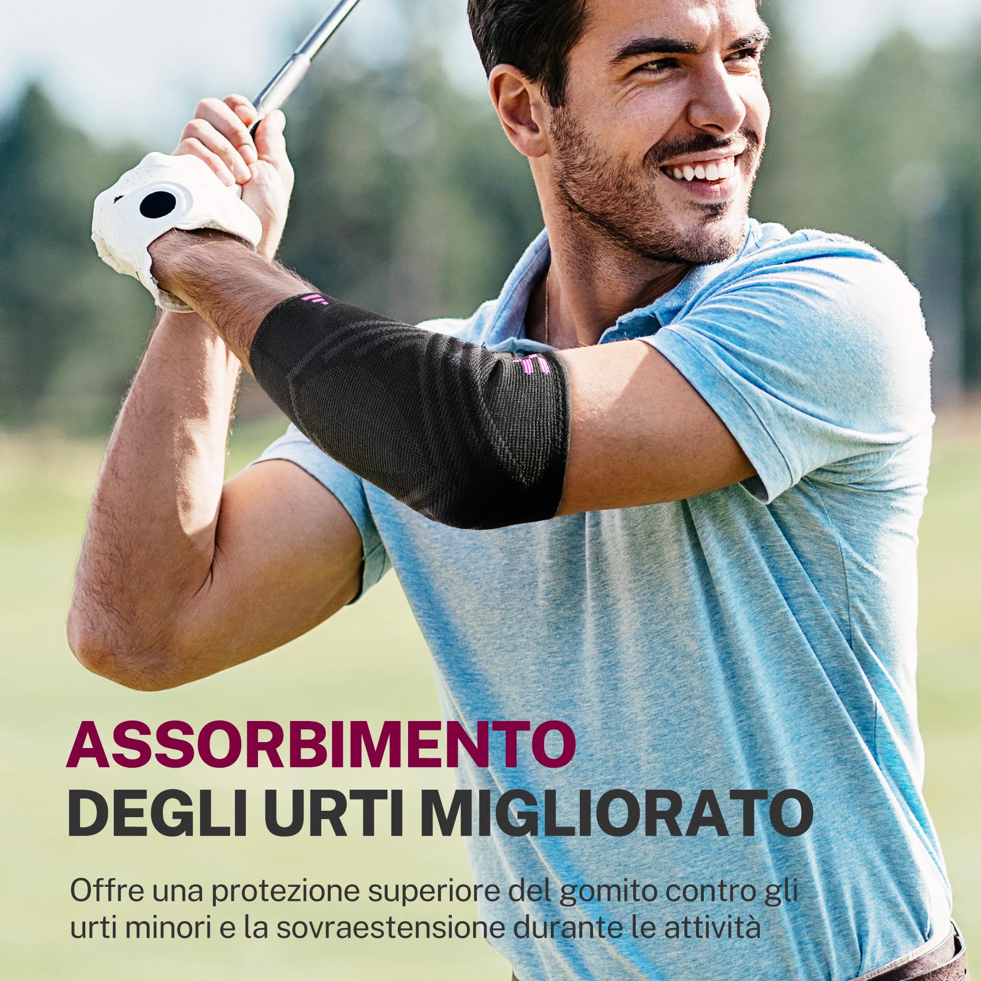 Fitomo Tutore Epicondilite Gomito, Gomitiera per Epicondilite del Tennista e Golfista con 2 Cuscinetti di Compressione, per Alleviare il Dolore della Tendinite -1 Unità