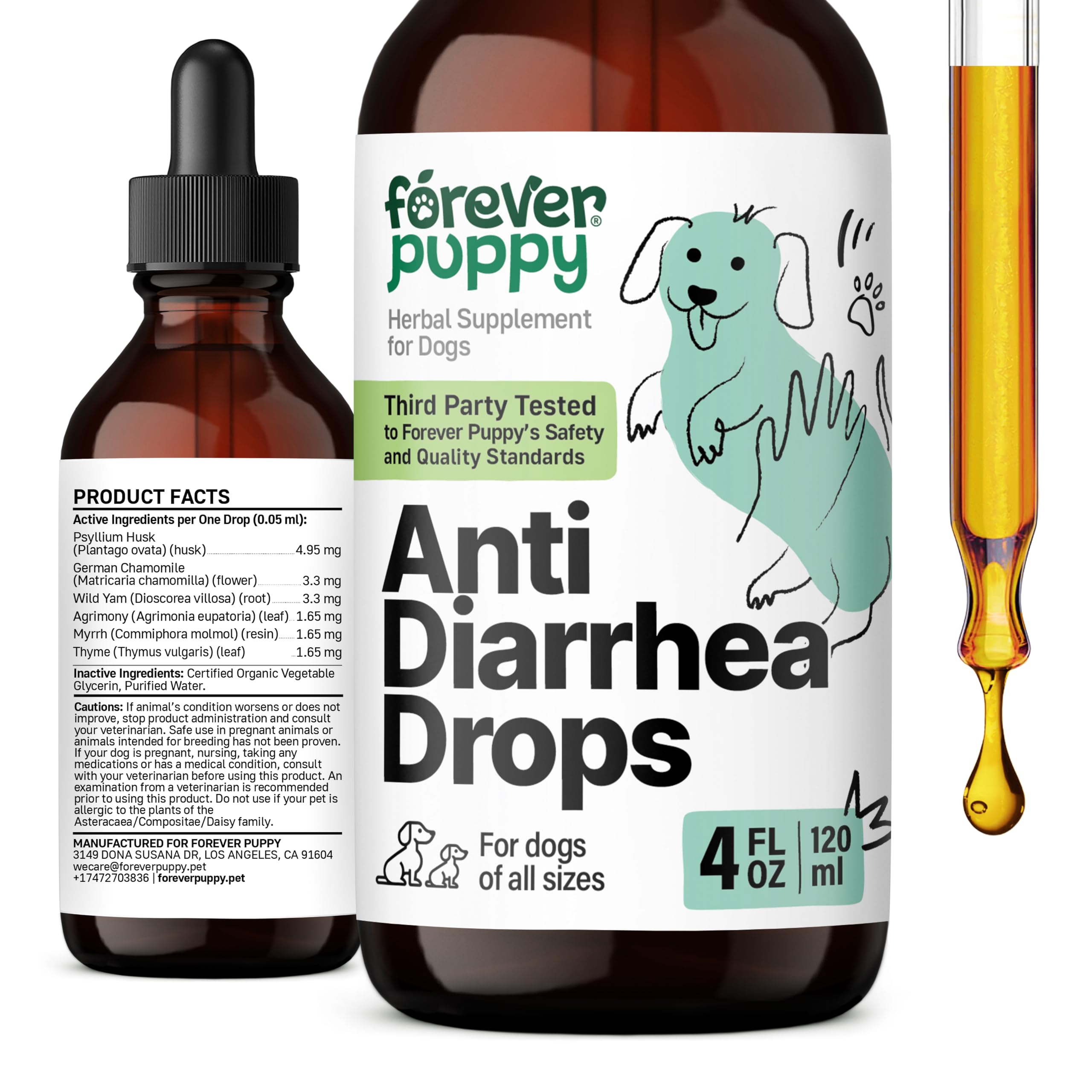 Anti Diarrhea Liquid Drops for Dogs - Psyllium Husk Fiber Supplement for Dogs - Prebiotic Drops for Loose Stool & Digestive Health - Vitamins & Supplement for Diarrhea Relief - 4 oz