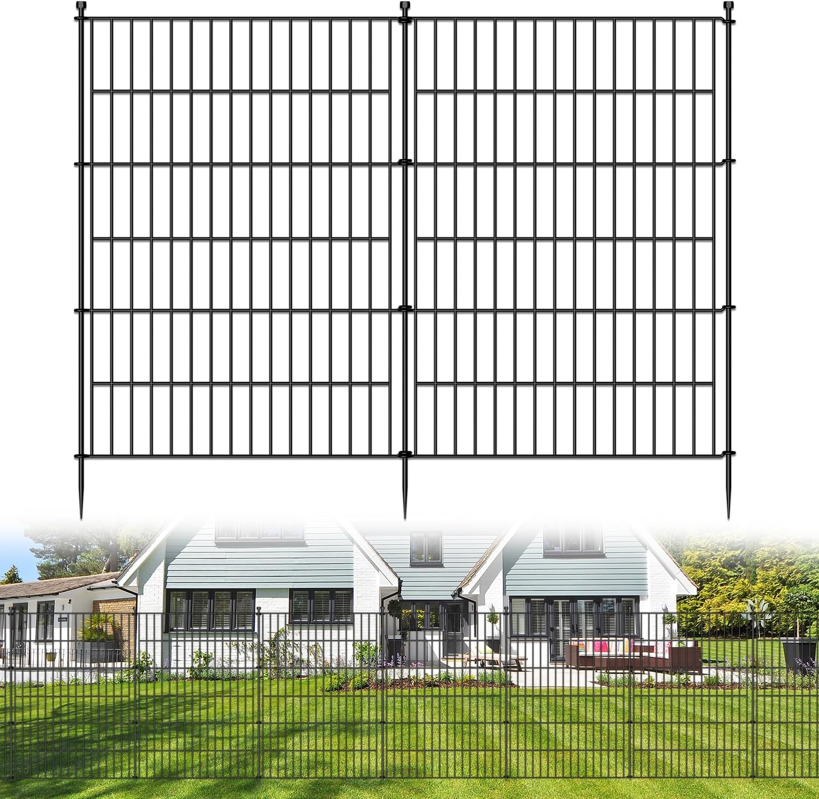 10 Panels 40 in(H) X 23.6 ft(L) No Dig Decorative Outdoor Garden Fence for Yard, Animal Barrier Fencing Rustproof Metal Wire Panel Border for Dog, Rabbits, and Patio Temporary Ground Stakes Defense