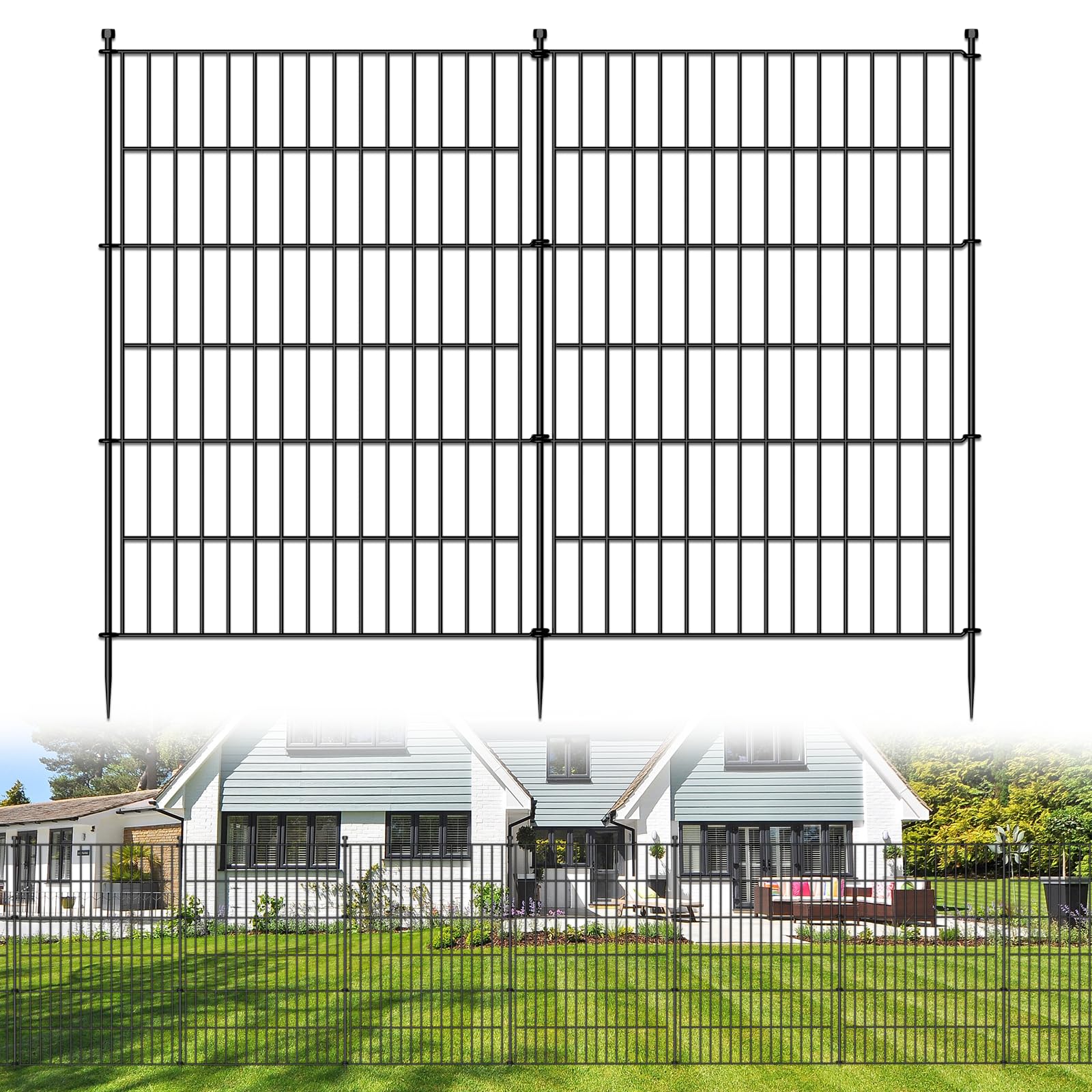 10 Panels No Dig Decorative Outdoor Garden Fence for Yard, 40 in(H) X 23.6 ft(L) Animal Barrier Fencing Rustproof Metal Wire Panel Border for Dog, Rabbits, and Patio Temporary Ground Stakes