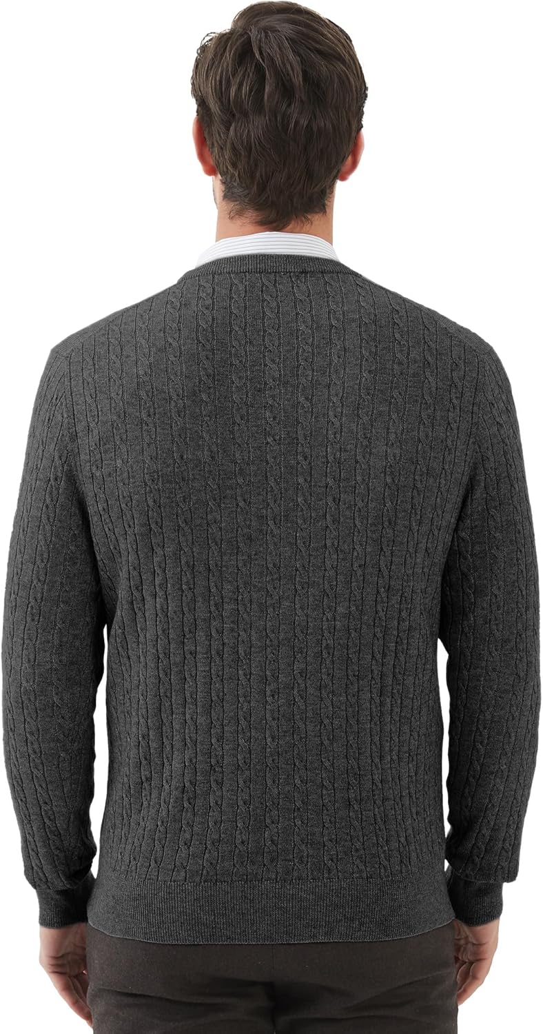 Kallspin Men's Cable Knit Crewneck Sweater Pullovers Wool Blend Relax Fit Knitwear - Image 2