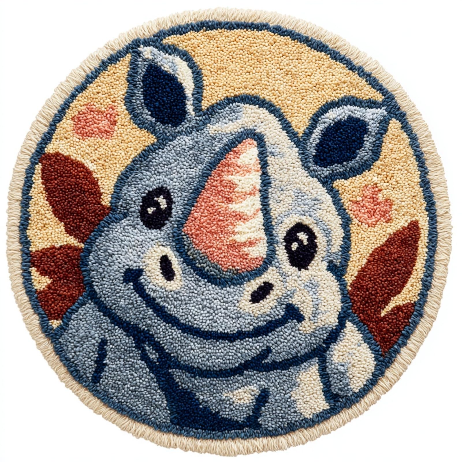 WallustrioaW Latch Hook Rug Kit,Cute Rhinoceros,Carpet Crochet Yarn Kits for Adults,Latch Hook Kits for Adults Colorful Pattern Printed Canvas,50x50cm