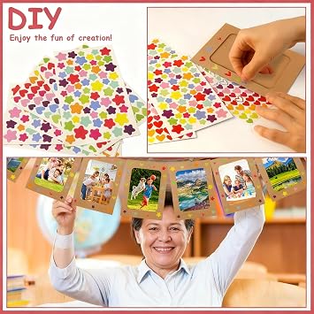 LEFIMOT 50 Pack Paper Picture Frames 4x6in, DIY Cardboard Photo Frames Hanging Display with 50 Clips and 5 Strings, Paper Photo Frame Art Display Frame with 12 Stickers for Wall Decor (Brown)