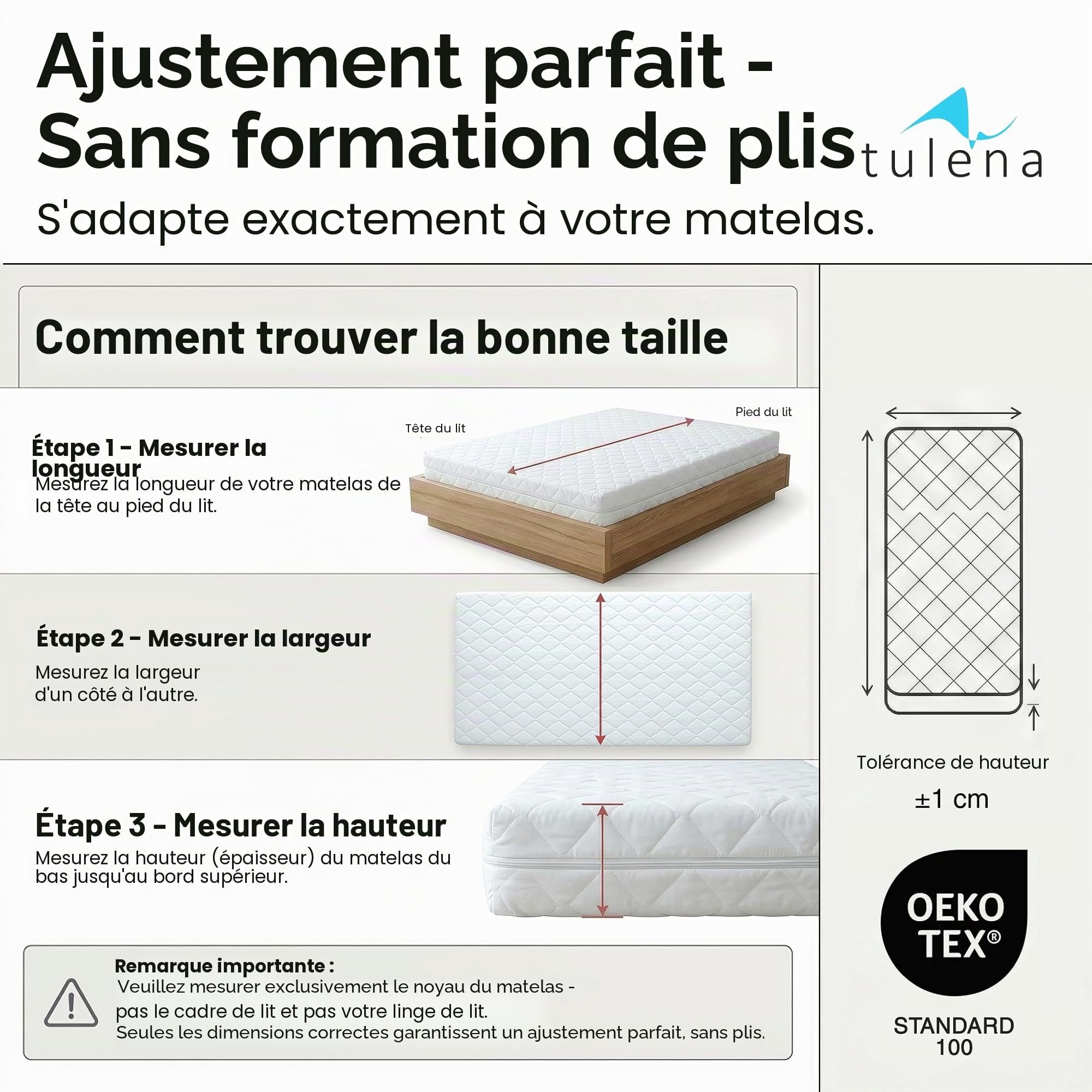TULENA Housse de Matelas en Microfibre avec Fermeture éclair, 160x200 cm, Hauteur 23 à 25 cm, matelassée, Blanche, hypoallergénique, certifiée Öko-Tex