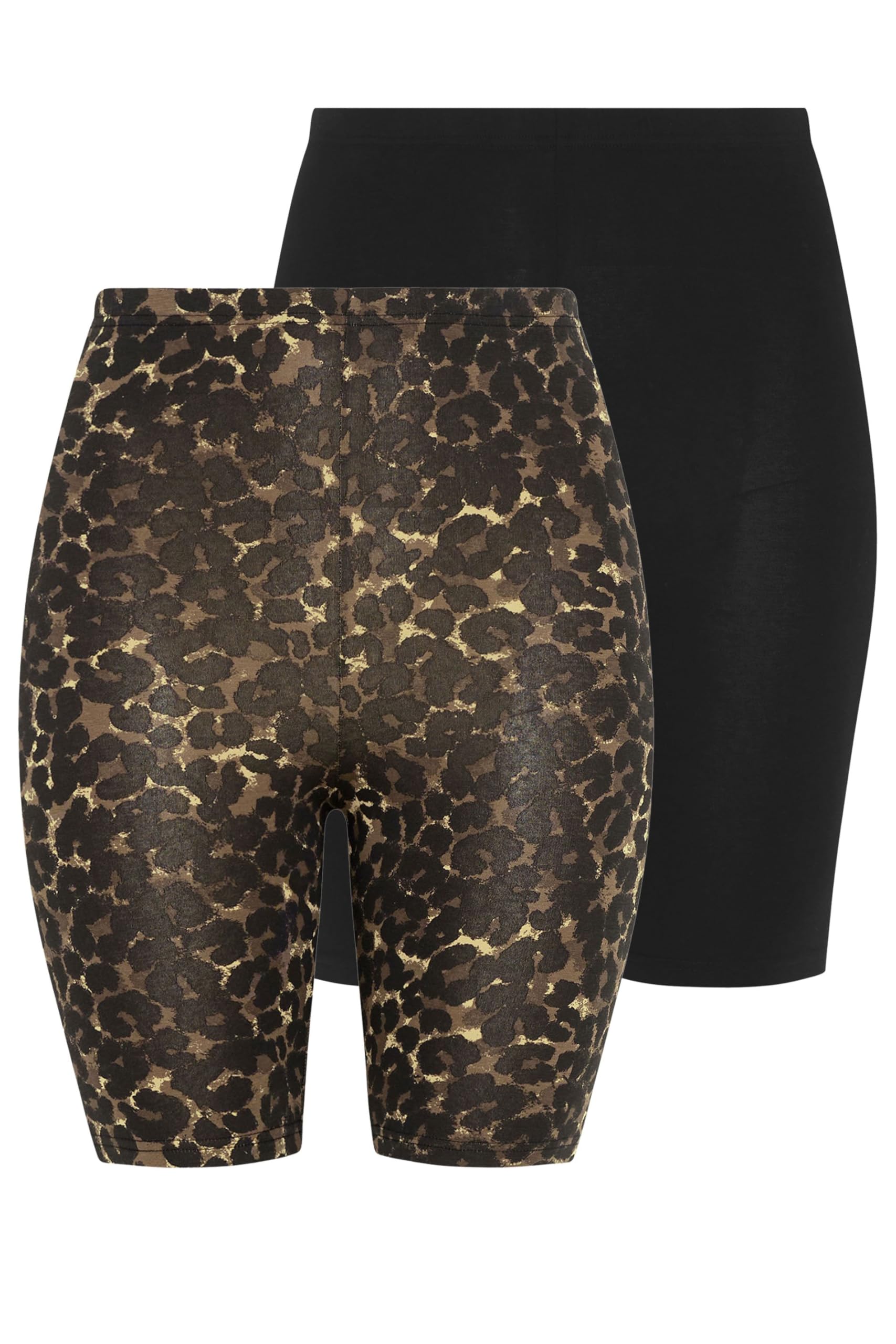 Yours Women's Black 2 Pack Leopard Stretch Cycling Shorts In | Size: 28