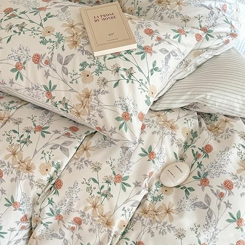 Miniatura 7 de EAVD Juego de funda de edredón floral rosa para niñas, tamaño individual, de algodón suave, elegante, bonito jardín, rosa, floral, con 2 fundas de