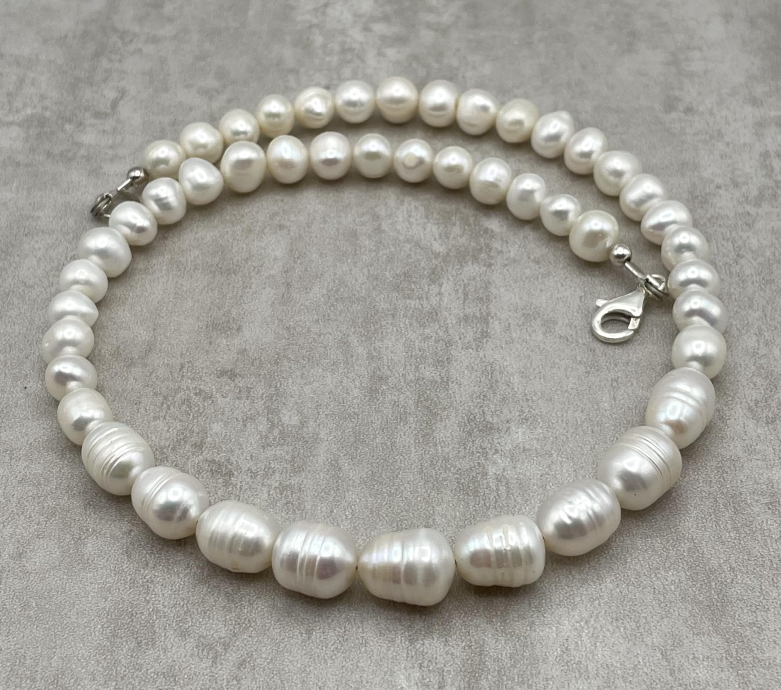 Weiße Perlenkette, 925 Sterlingsilber-Choker, echter Edelsteinschmuck, klassischer Stil, Geschenk für sie, Juni Geburtsstein