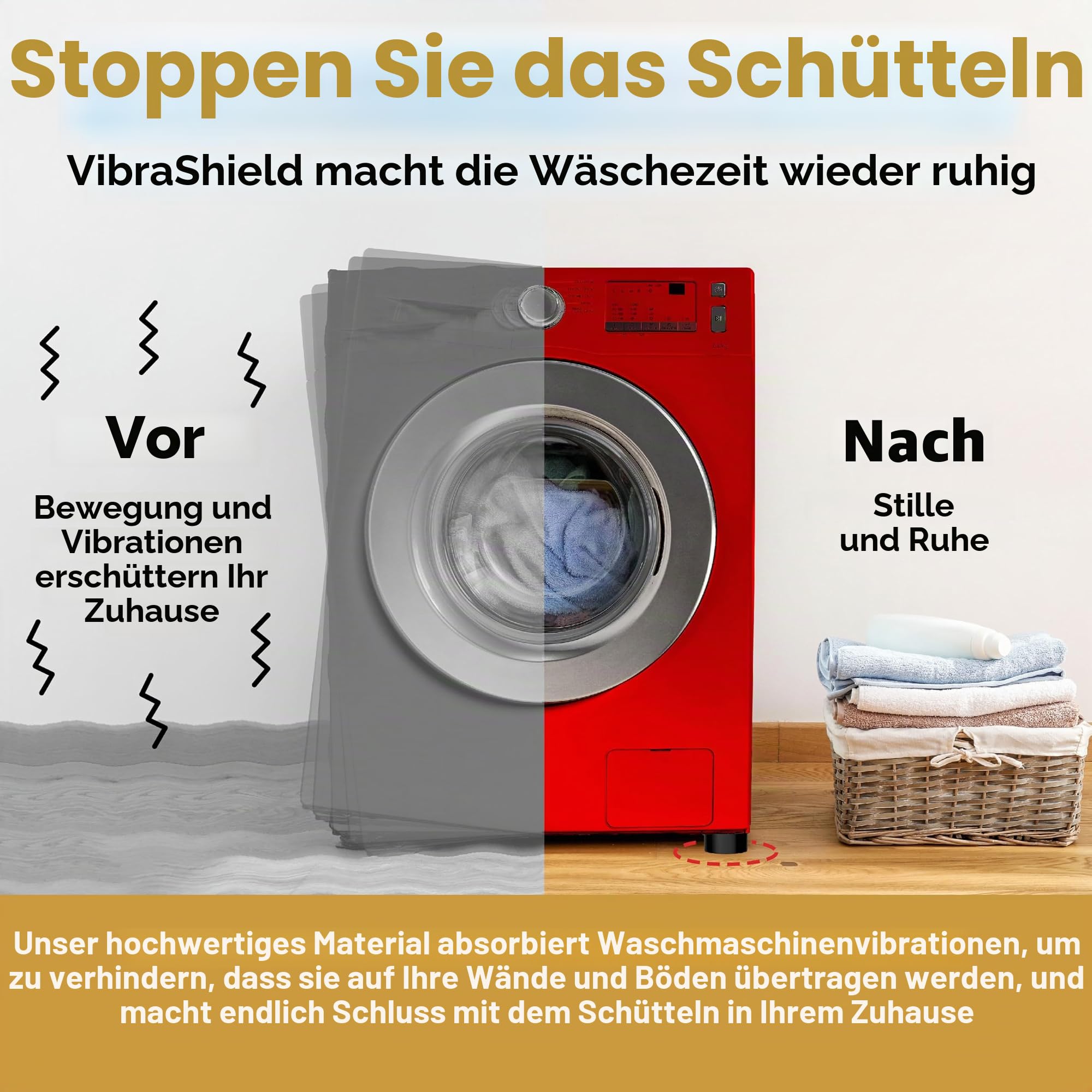 Vibrationsdämpfende Pads für Waschmaschine mit HexaGrip – stoppt das Bewegen von Waschtrockner und Gehen – verhindert Lärm, Vibrationsübertragung, Gummi-Antivibrations-Stabilisator, Stützfüße | Stoppt das Gehen der Waschmaschine, rutschfester HexaGrip, Gu