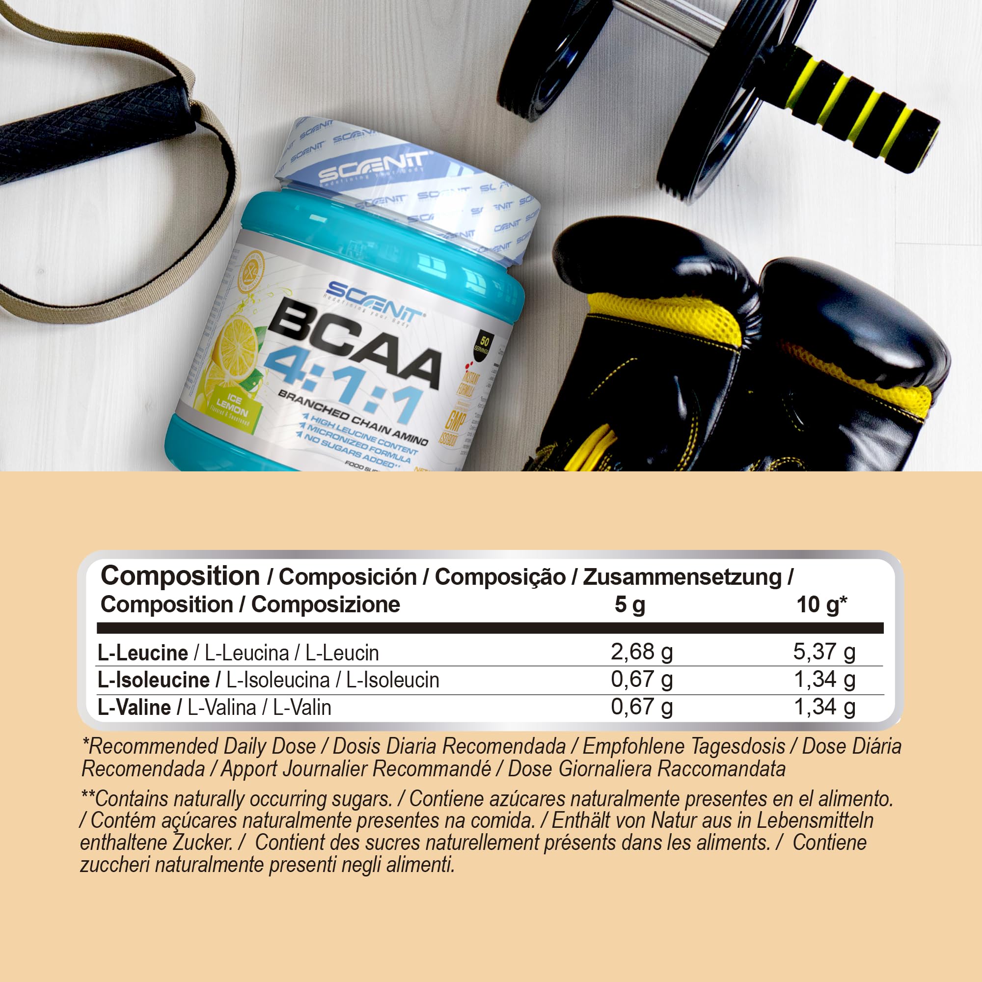Aminoacidi ramificati BCAA 4.1.1-500 g - BCAA 4.1.1 Polvere - BCAA 411 - BCAA Polvere - Aminoacidi polvere - Aminoacidi in polvere (Limone)