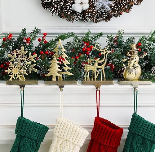 Miniatura 6 de Soporte para calcetines de Navidad, juego de 4 ganchos de bronce para calcetines, muñeco de nieve, Papá Noel, copos de nieve, árbol de Navidad,