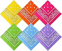Blulu 6 Pack Neon Cowboy Bandanas Paisley Pattern - Assorted Colors for Men Women Kids 22x22 Inch Headwrap Scarves