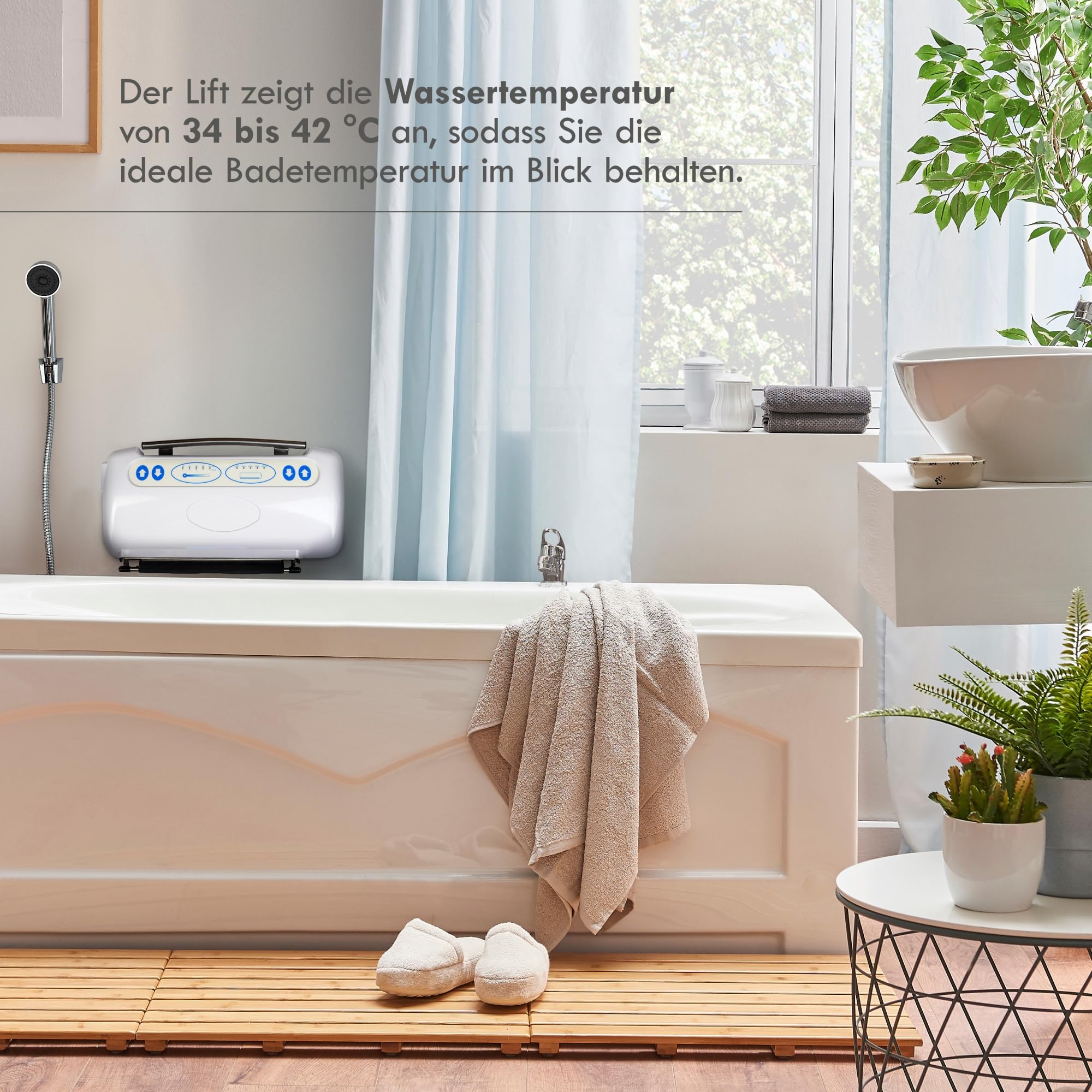 Einstiegshilfe Badewanne/Badewannentuchlifter für Senioren Wannenlift/Lift, Gehäuse: ca. 56 x 30 x 11 cm (LxBxT) elektrischer Duschhocker/Duschstuhl/Badewannenlift, weiß