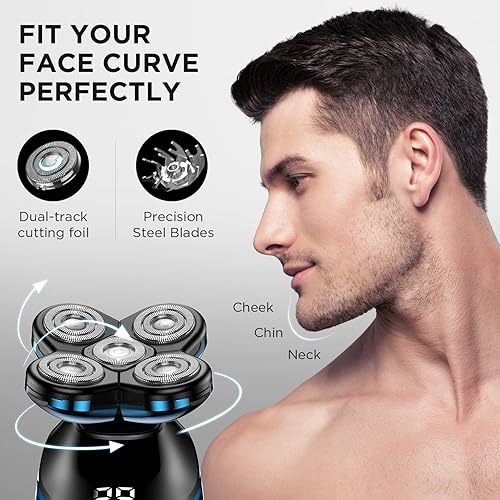 Afeitadora de cabeza maquinilla de afeitar eléctrica para hombres kit de aseo de cabeza calva con pantalla LED afeitadoras rotatorias recargables