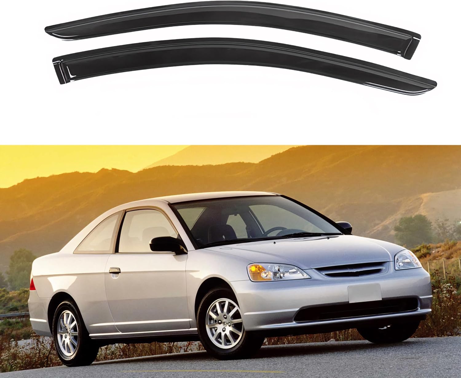 IG Window Visor for Honda Civic Coupe 2001-2005, Rain Guard Tape-On Extra Durable Sun Wind Side Vent Window Deflector Mugen Style, 2001 2002 2003 2004 2005 (Coupe Only)