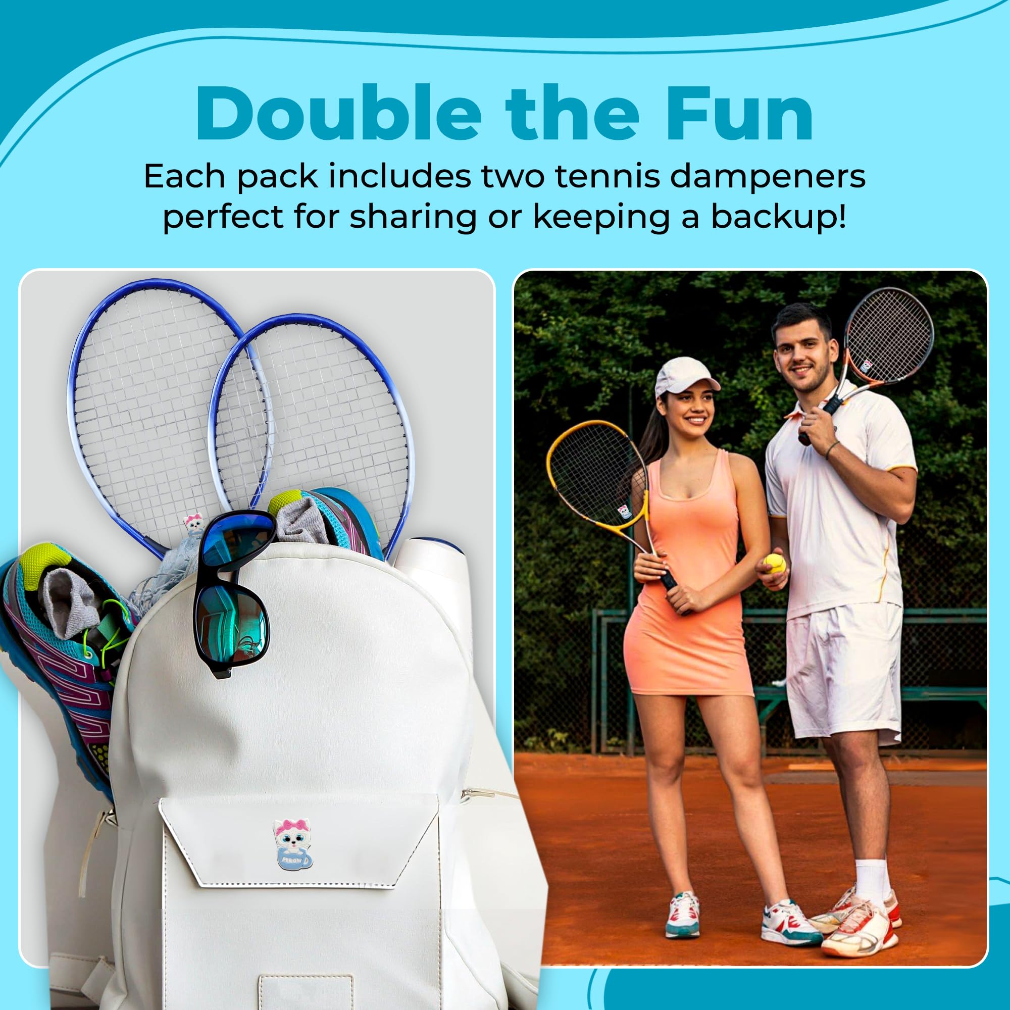 TRESSIS Tennis Racket Dampener - Cute Cat Designs - 4-Pack - Vibration & Noise-Reducing Tennis Shock Absorber for Racquets - Secure, Easy-Install Accessories for Players of All Levels