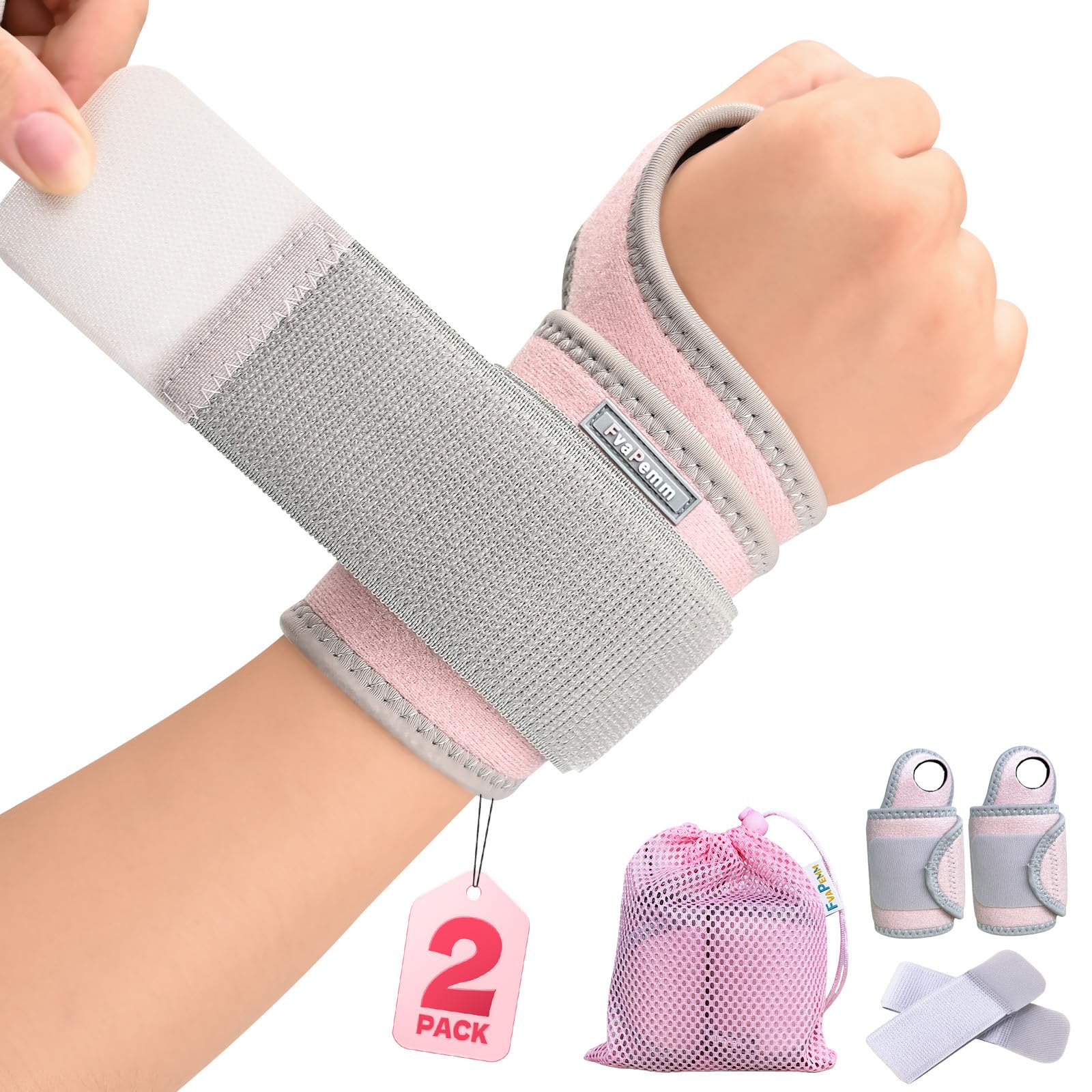 Carpal Tunnel Wrist Brace for Right Left Hand 2 Pack Wrist Support Wraps for Women Men Adjustable Wrist