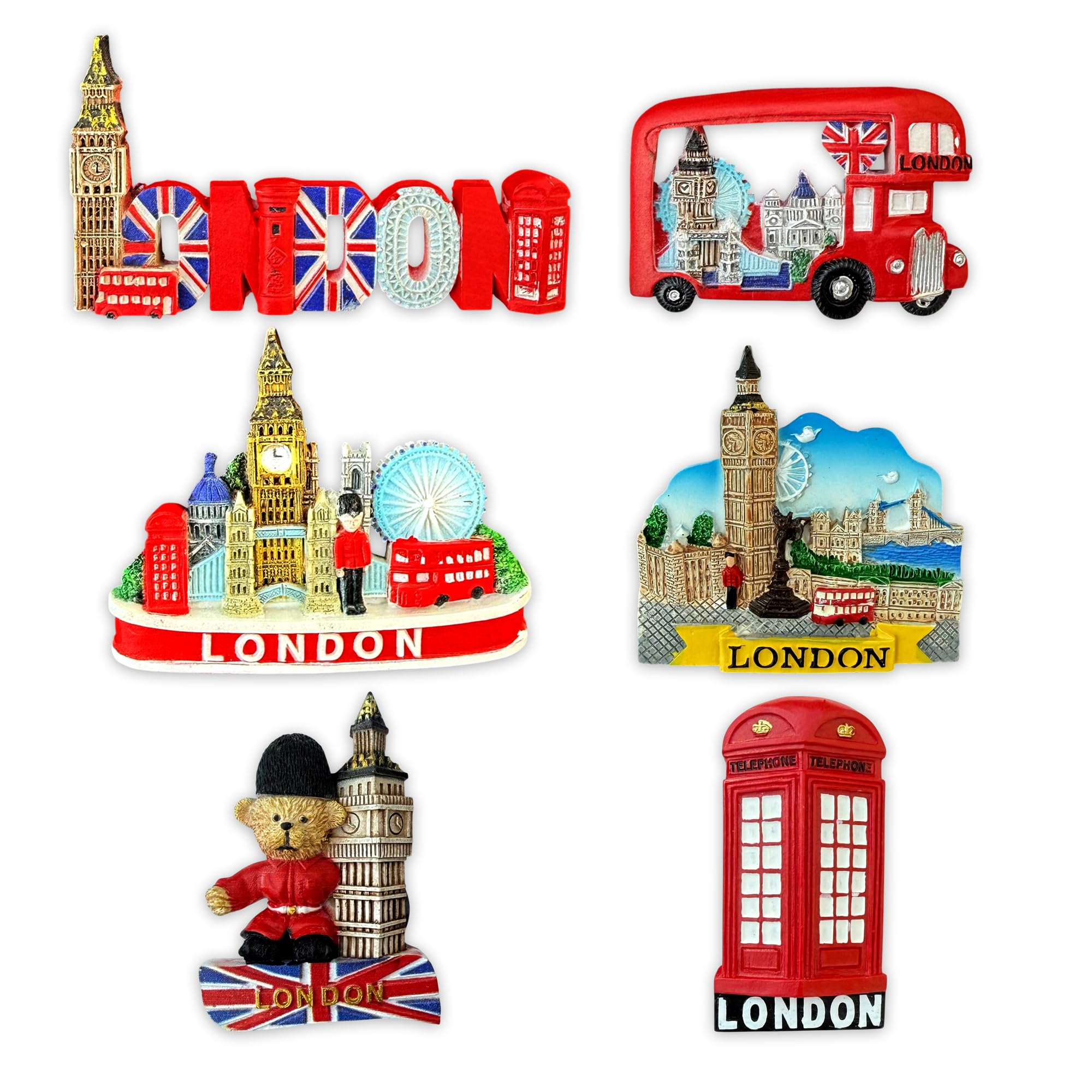 SAJAK London Fridge Magnets Set of 6 - Collectible 3D Resin Magnets Featuring Iconic London Landmarks, Decorative British Souvenirs Gift for Office, Home, and Kitchen Keepsakes
