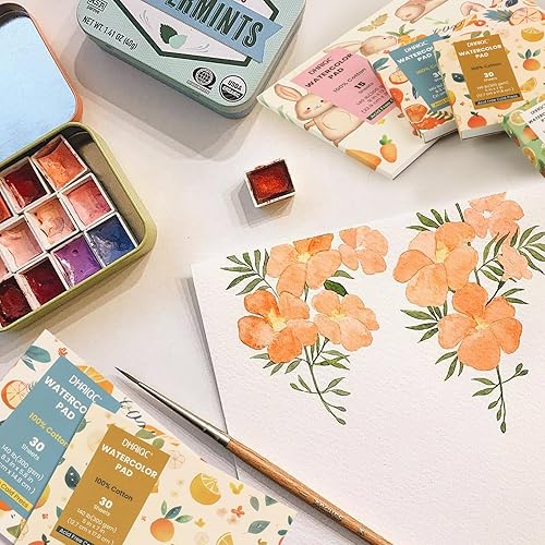 Miniatura 7 de Bloc de papel de acuarela, 15 hojas, 9 x 12 pulgadas, papel 100% algodón, encuadernado con pegamento, papel de color de agua prensado en frío de 140