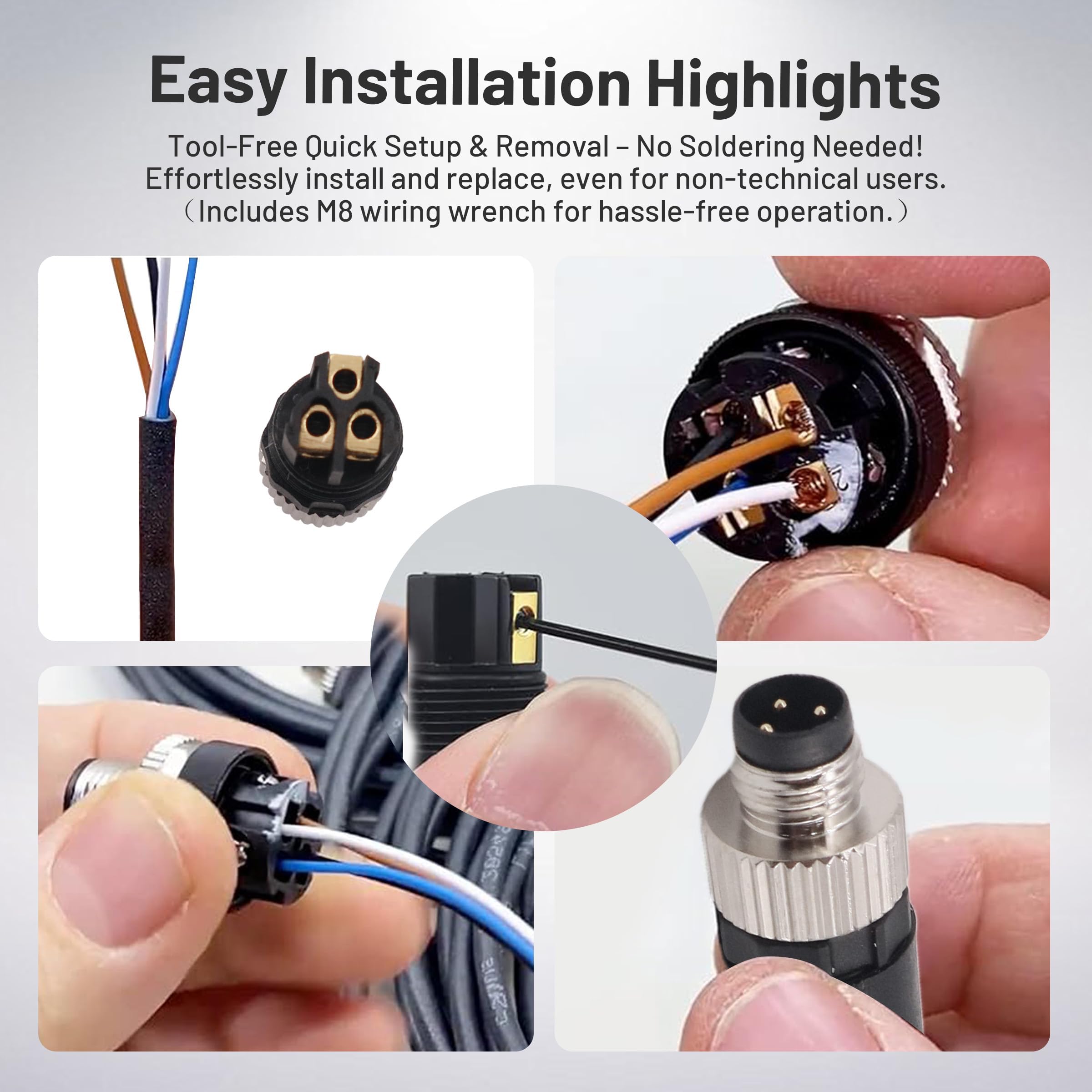 M8 3 polig männlicher Steckverbinder, 8 mm Sensorkabelstecker A Code Gewindesicherung M8 Aviation Stecker Rundsteckverbinder IP67 Wasserdicht Industrieller Rundstecker für den Außenbereich