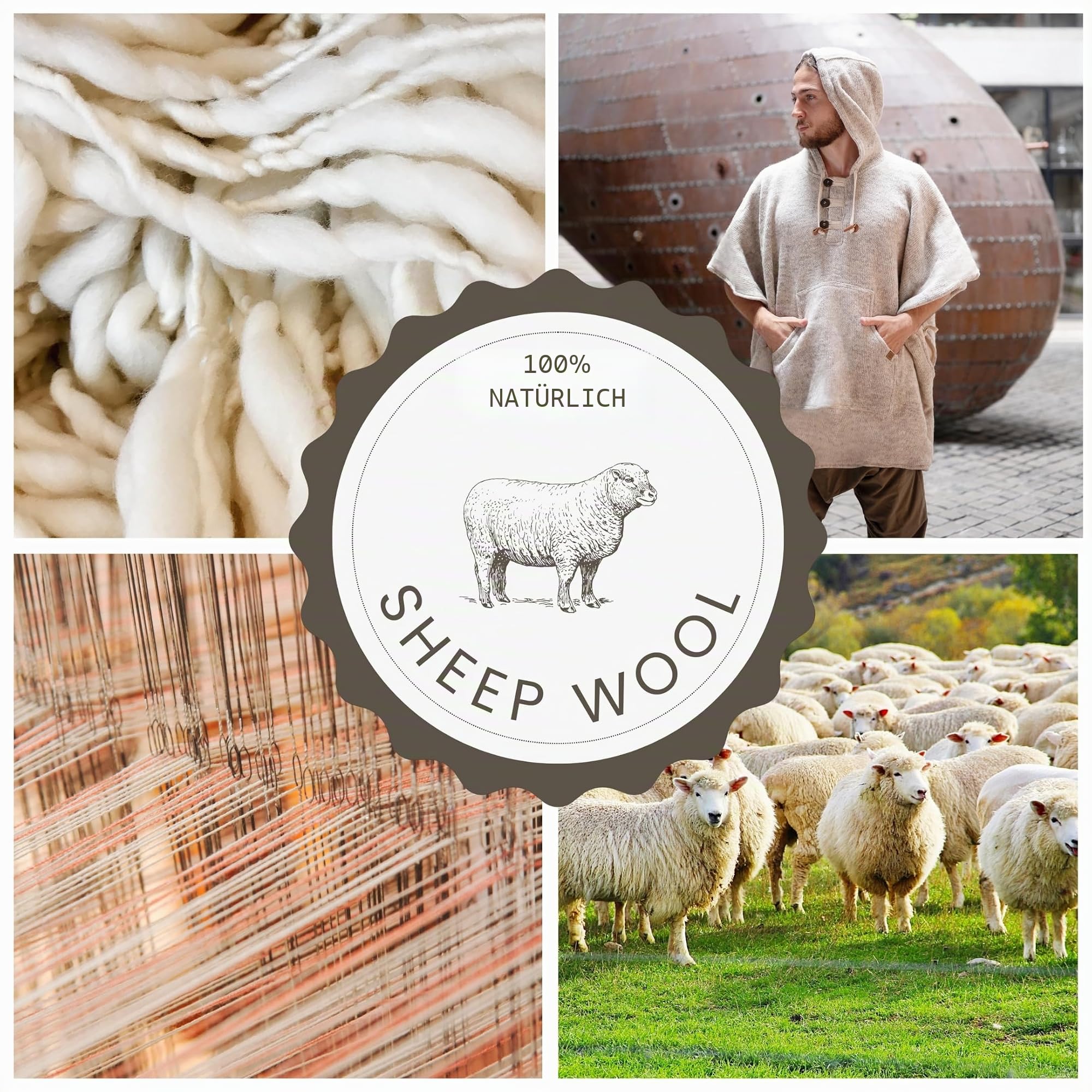 virblatt - Poncho Herren Wolle & Poncho Damen | Wolle &Polarfleece| Herren Poncho Winter Decken Poncho warm Fleece Kapuze