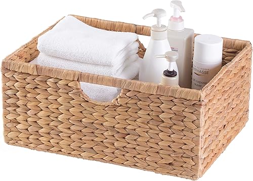 Cubo de almacenamiento plegable de jacinto de agua natural, mediano