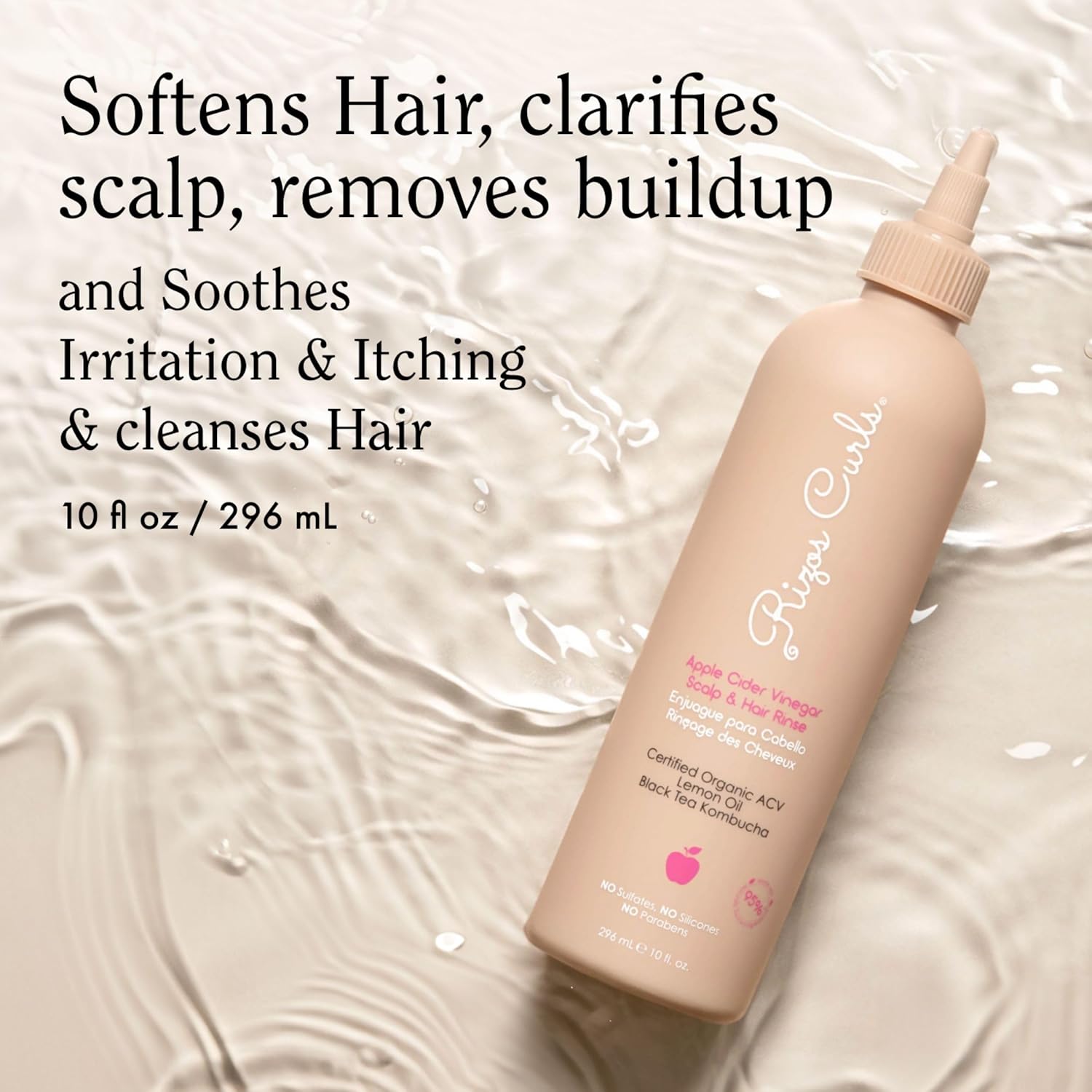 Rizos Curls Apple Cider Vinegar Scalp & Hair Rinse, Clarifies to Remove Product Buildup, Balance Oils, Revive Hair & Scalp, Enhances Softness & Shine, 10 oz - Image 2