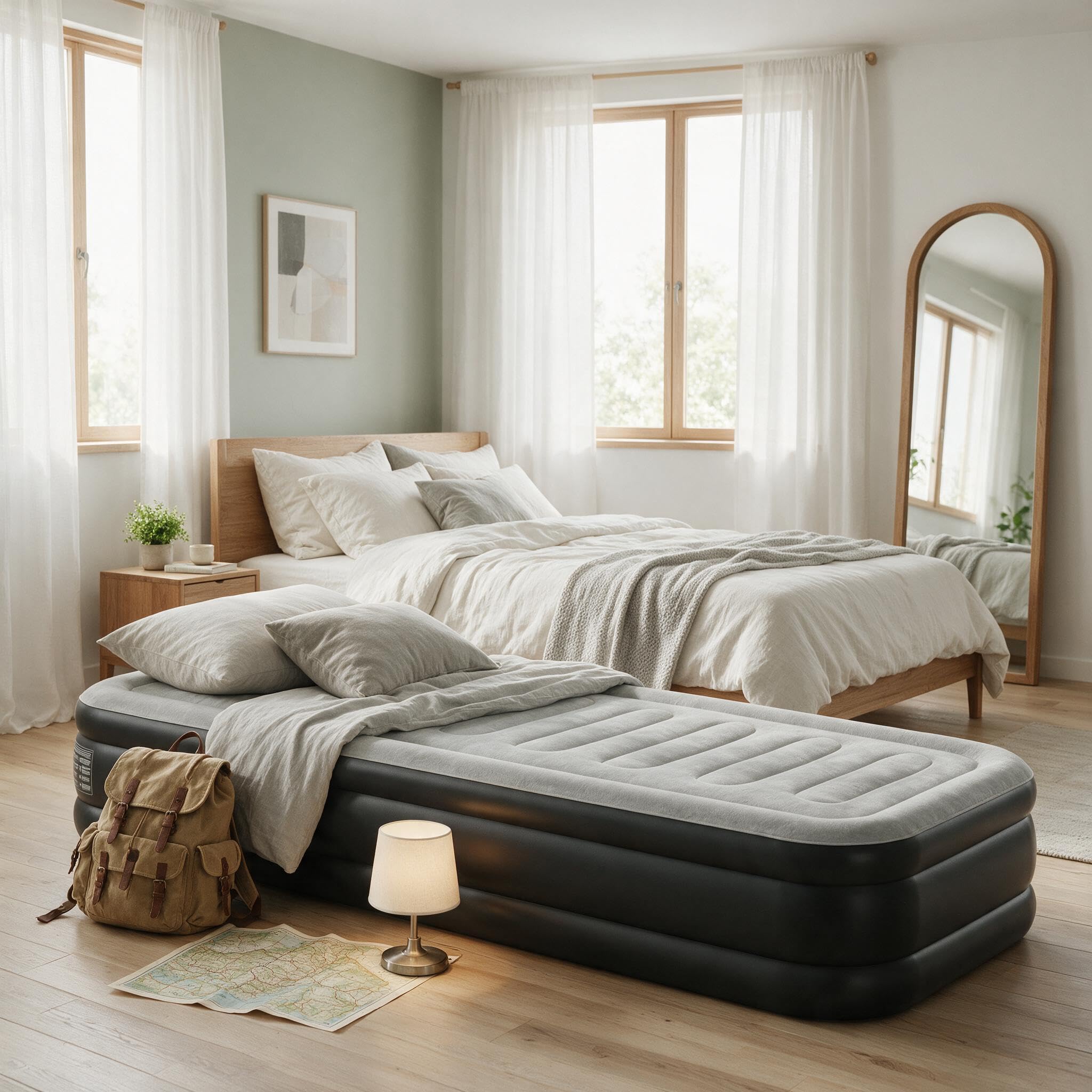 LARS360 Luftmatratze Selbstaufblasend Gästebett Aufblasbare Matratze mit Luftpumpe, 187 x 90 x 46 cm Geeignet für 1 Person, Luftbett inkl.Tragetasche für Camping/zu Hause, Bis 300kg Schwarz Grau