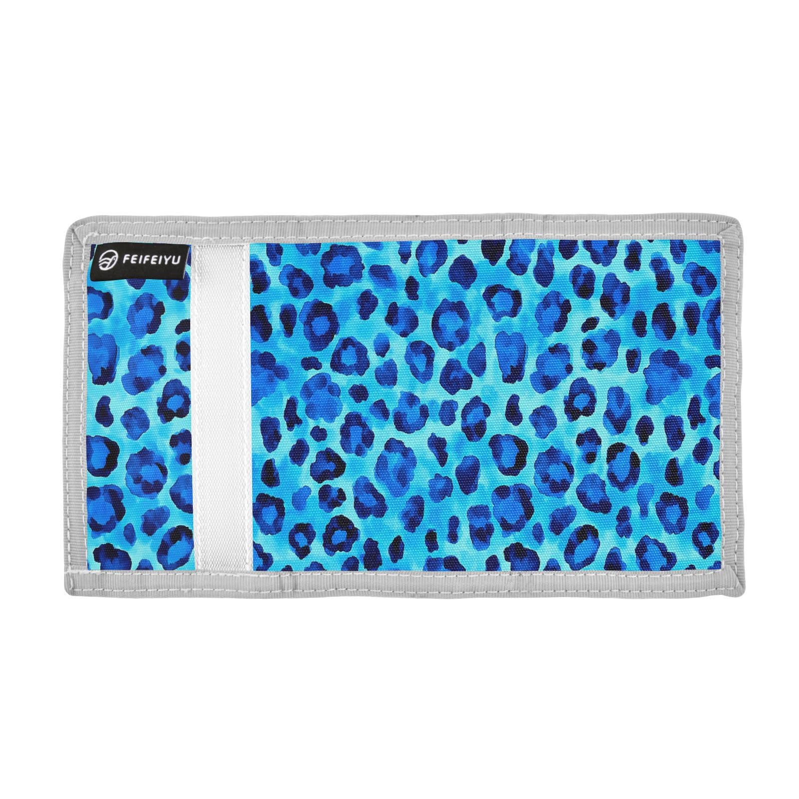 zyrtty Kids Wallets for Boys Girls Ages 4-18 Trifold, Blue Leopard Pattern Animal Wallet with Zippered Coin Pocket and Card Holders, Novelty Wallet for Childrens Birthday Gifts